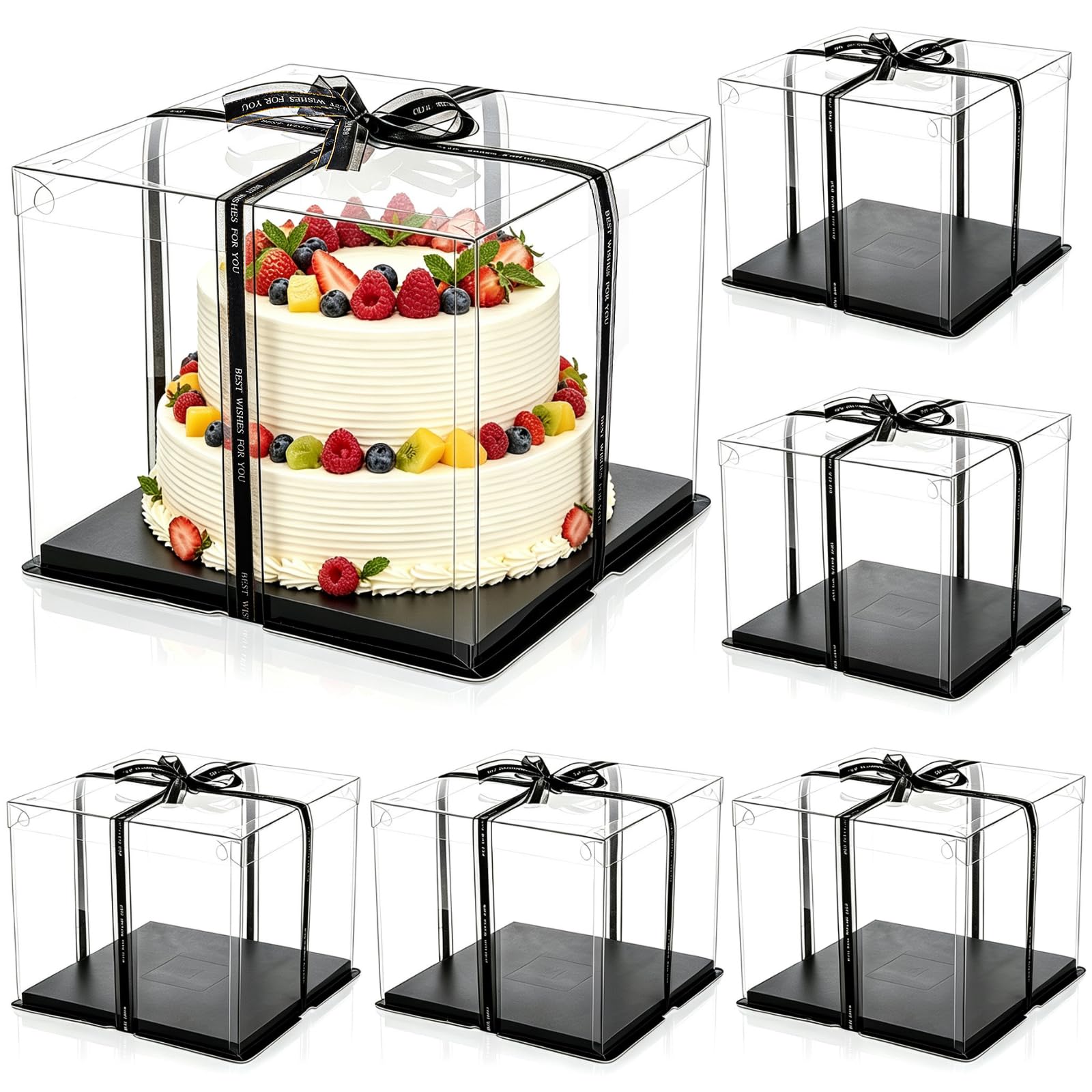 Cididu Paquete de 6 cajas grandes transparentes para tartas con cinta, cajas altas para tartas de 12 x 12 x 10 pulgadas, cajas de embalaje transparentes escalonadas con tapa, recipientes de regalo