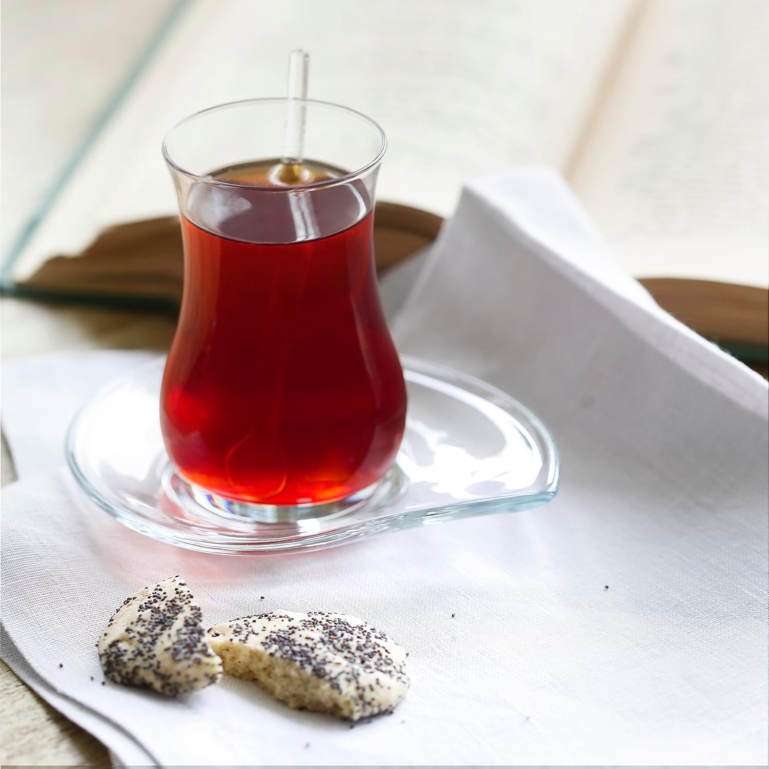 LAV Gürallar Eva Turkish Tea Glasses with Saucers Set of 6 | Traditional Turkish Design | Ideal for Serving Turkish Tea and Hot Beverages | Perfect for Home, Cultural Gatherings, and Tea Parties