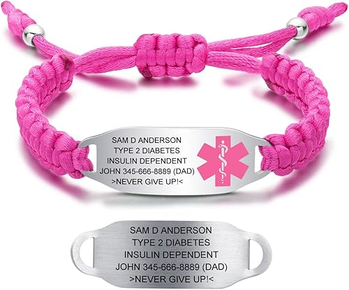JUST MEET YOU Pulseras de alerta médica para mujer, pulseras de identificación de alerta médica, cuerda de poliéster trenzada hecha a mano,