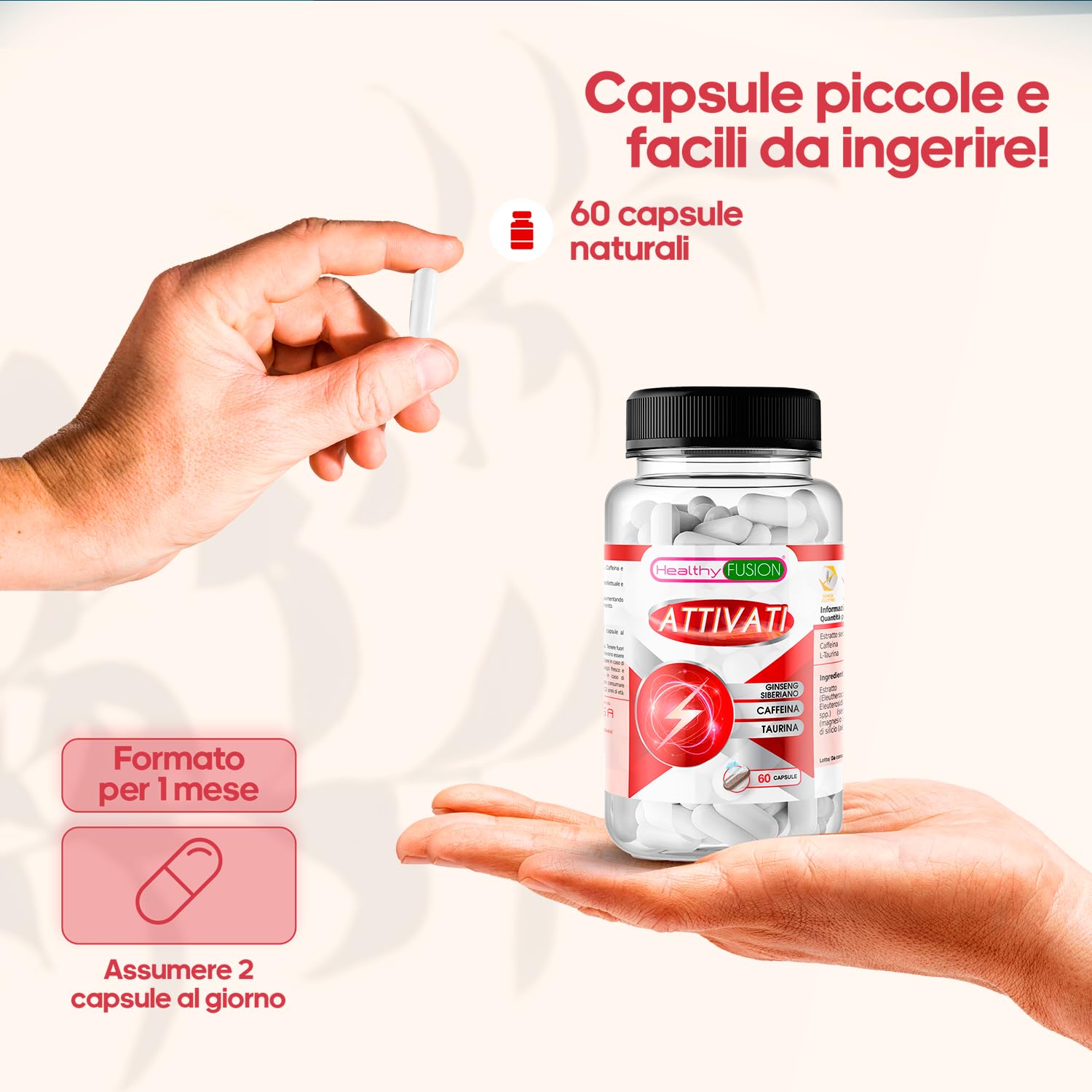 Healthy Fusion - Actívate | L-Taurina + Cafeína + Ginseng Siberiano | Integratore alimentare | 60 capsule