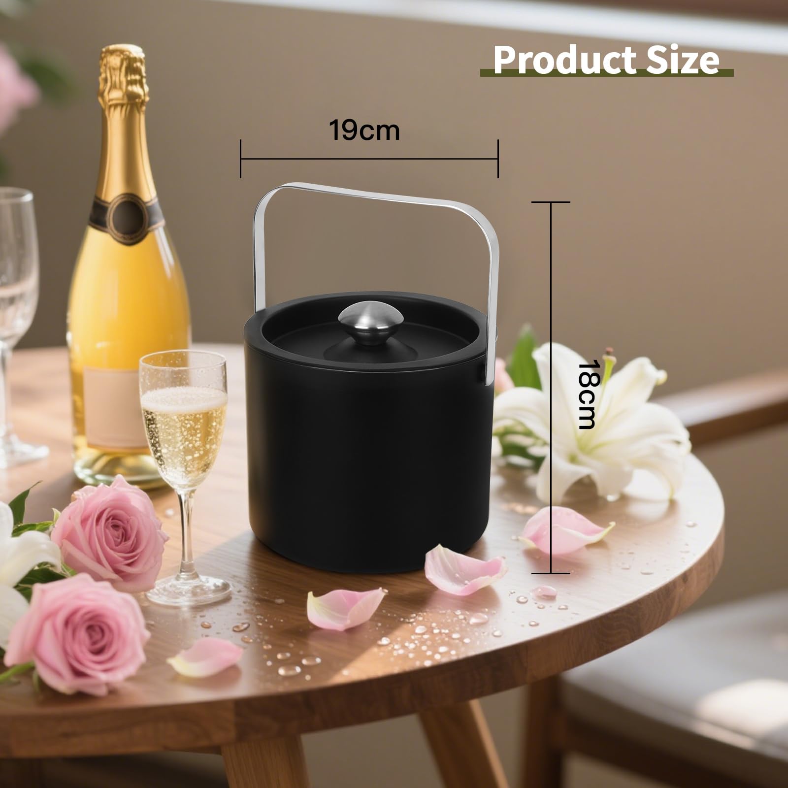 3L Aislamiento TéRmico Moderno Cubitera, Cubo Para Hielo De Acero Inoxidable De Doble Capa, Contenedores De Hielo Con Filtros Y Clips, Congeladores Para Cerveza, Vino Espumoso Y Vino