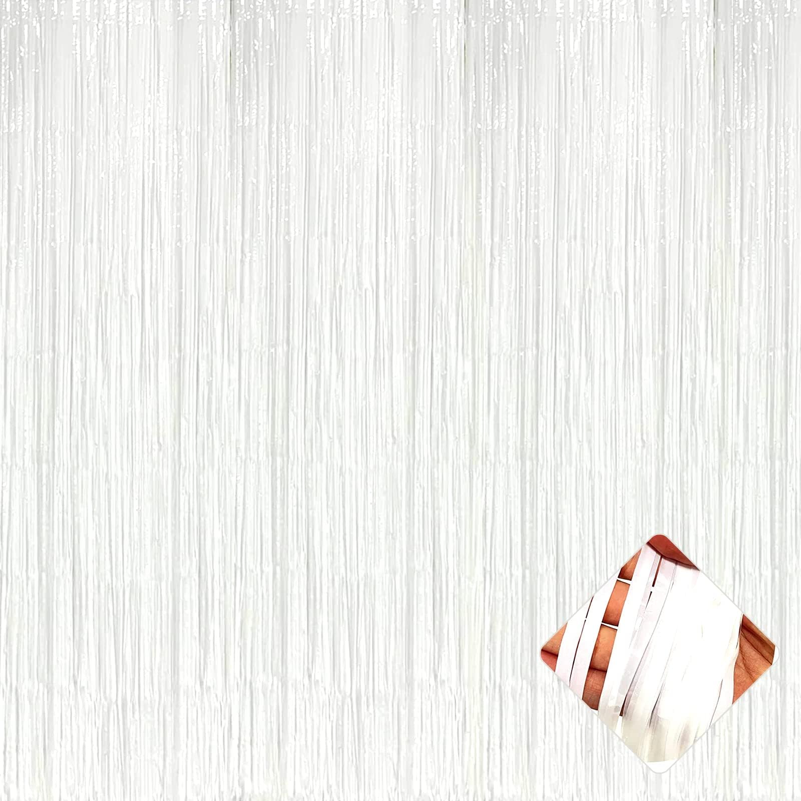 4 Pack 3.3Ft x 6.6Ft White Foil Fringe Curtain Backdrop, Metallic Tinsel Foil Fringe Streamers Curtains Background for Photo Booth, Birthday,