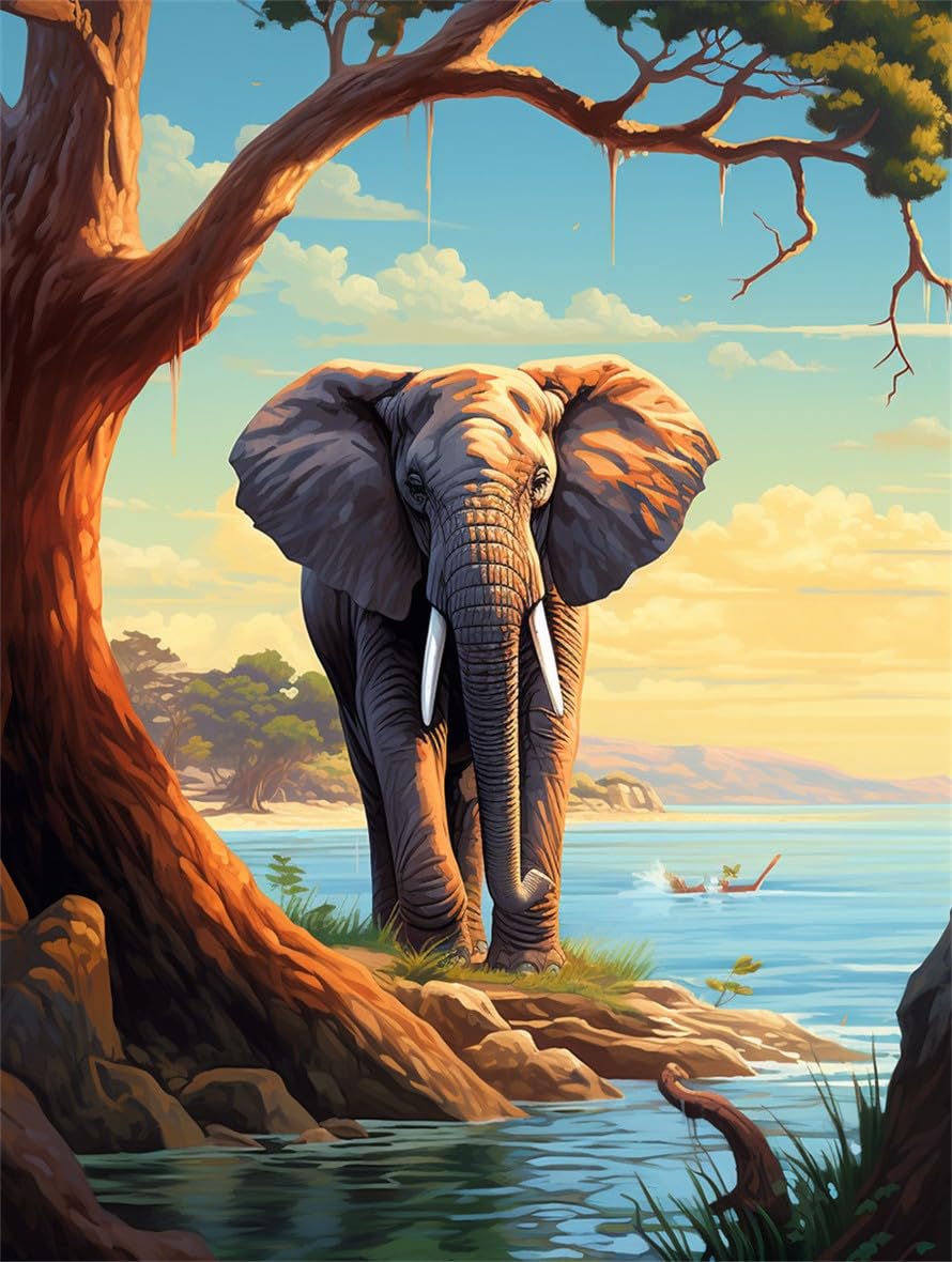 Kit Punto Croce Con Perline Fai-Da-Te Elefante E Paesaggio Kit Da Ricamo Con Perline Artigianato Per Animali Kit Da Ricamo Con Perline Kit Artigianale Con Perline Fai-Da-Te Per Principiant 40x50cm
