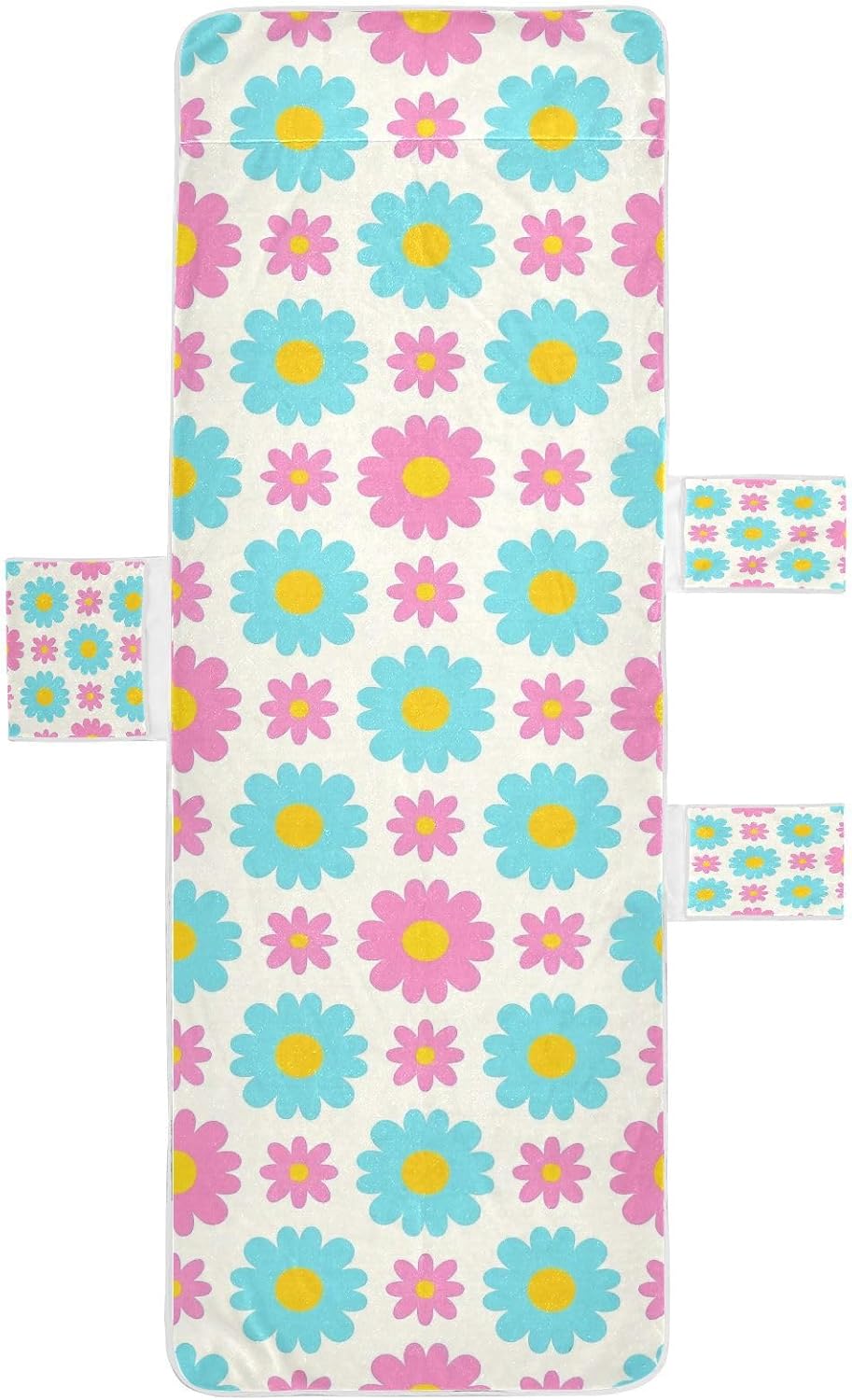 Daisy Flower Peach Blue White Patio Chaise Lounge Chair Cover Microfiber Soft Patio Furniture Cover with 3 Pockets for Outdoor Pool Beach Sunbathing, 85" X 30"