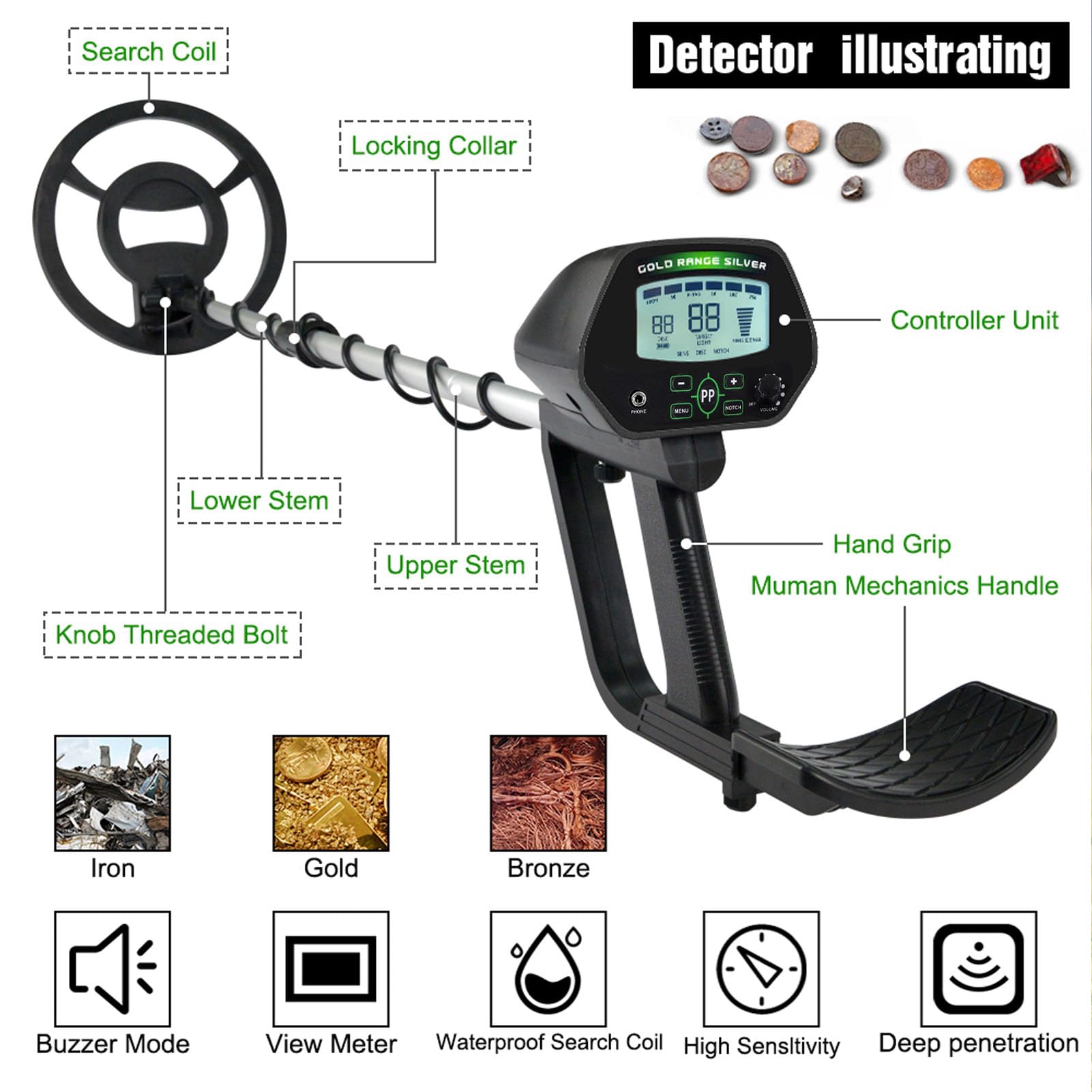 Kit de détecteur de métaux, détecteur d'or étanche pour Adultes