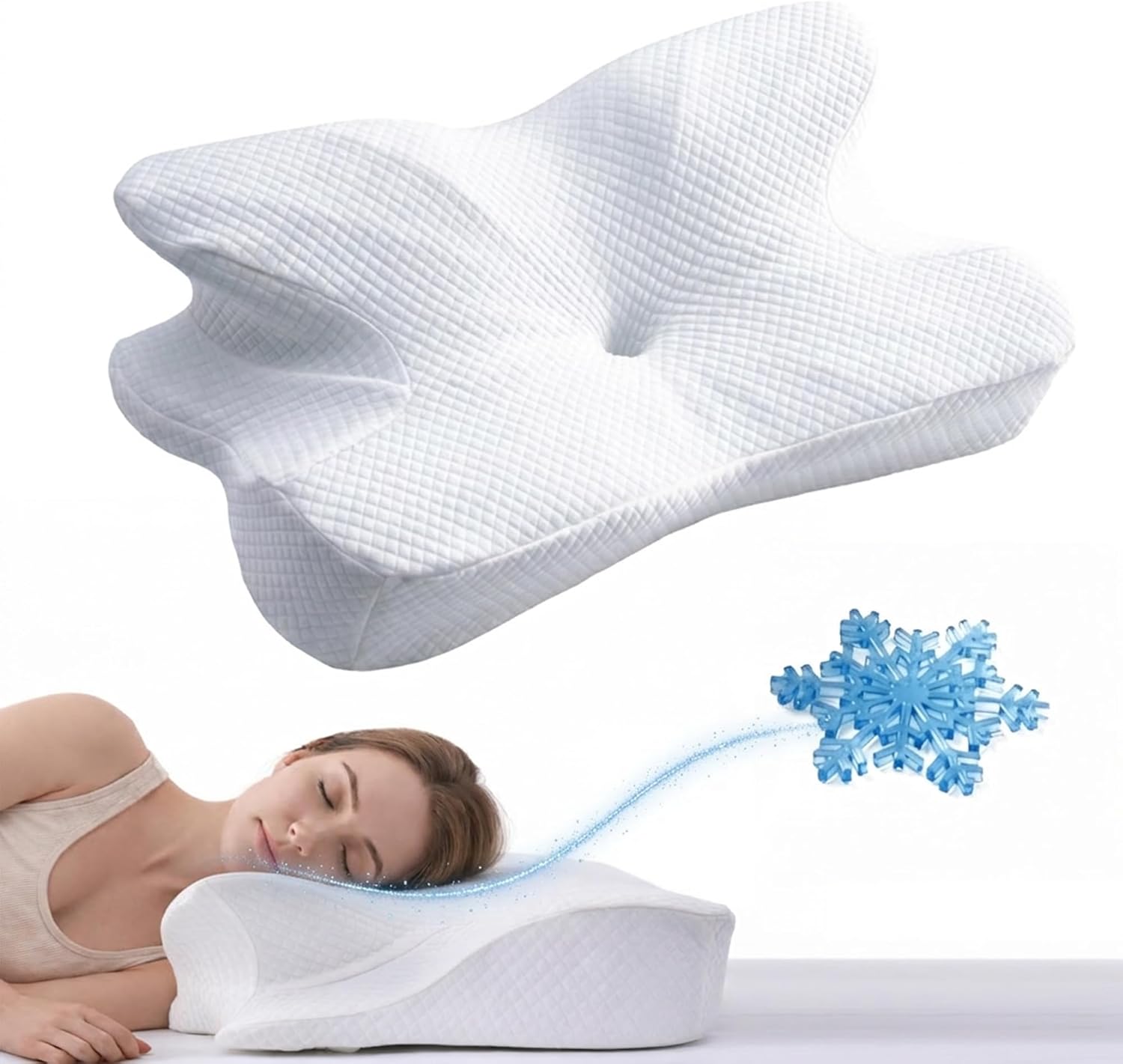 Cervical Neck Pillow for Side, Back & Stomach Sleepers, Cooling Gel Memory Foam Contour Pillow, Ergonomic 4-Zone Neck Support, Breathable Removable Cover