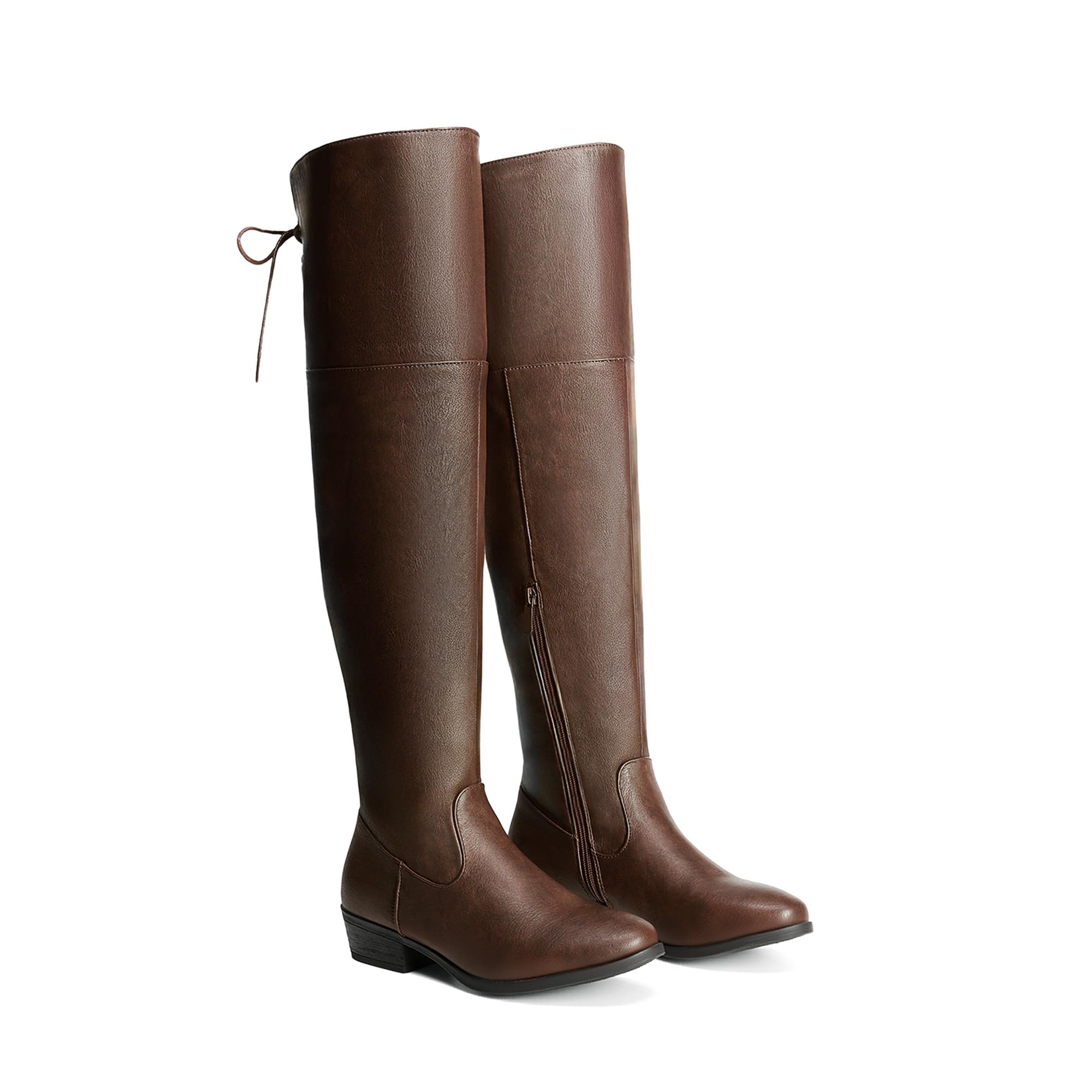 DREAM PAIRS Botas Mujer de Caña Extra Larga Invierno con Suela Plana Baja con Cremallera y Cordones para Ajustar