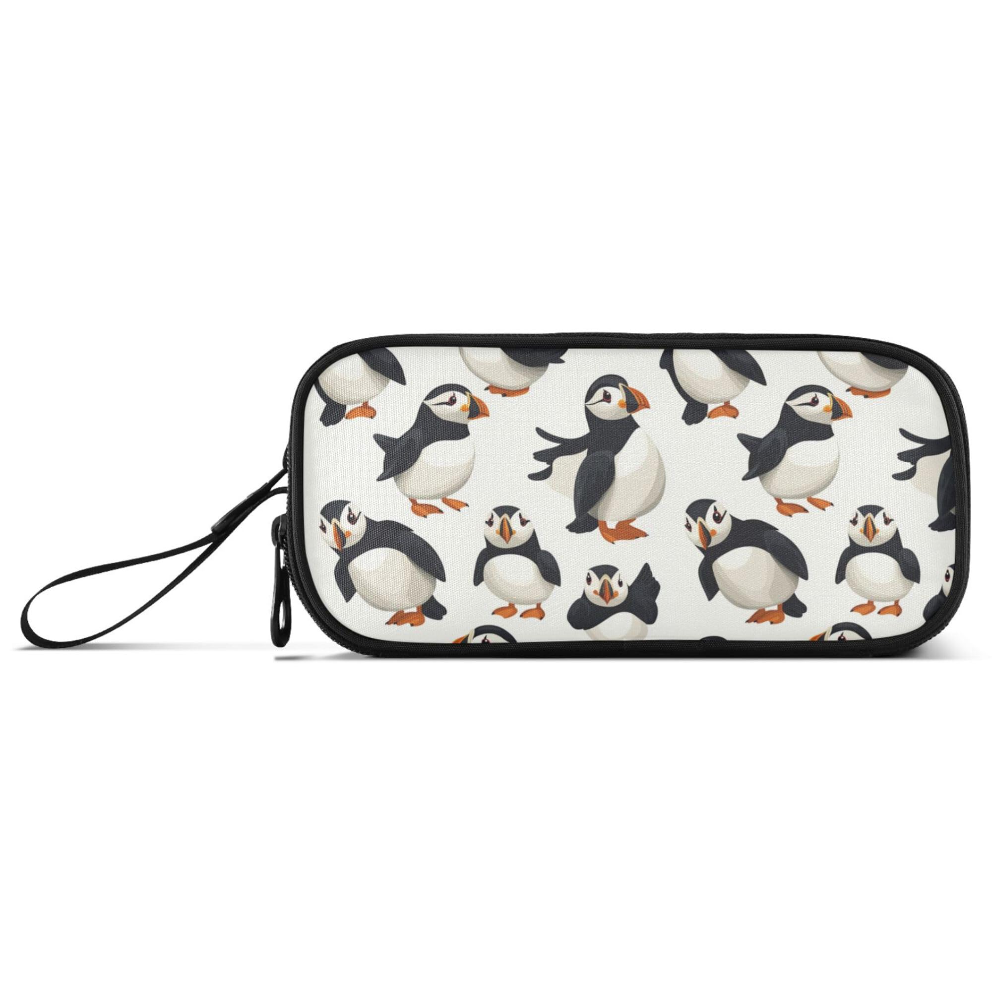 Fisyme Cartoon Puffin Bird Pencil Case Large Capacity Pen Box Makeup Pouch Holder Organizer Stationery Bag for School Office College Traval