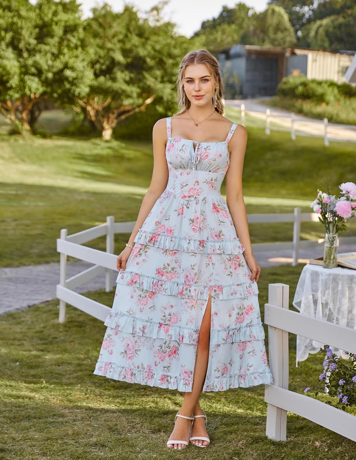 Scarlet Darkness Women's Floral Corset Dress 2026 Summer Spring Wedding Guest Dresses Flowy Sundress with Pockets - Image 3