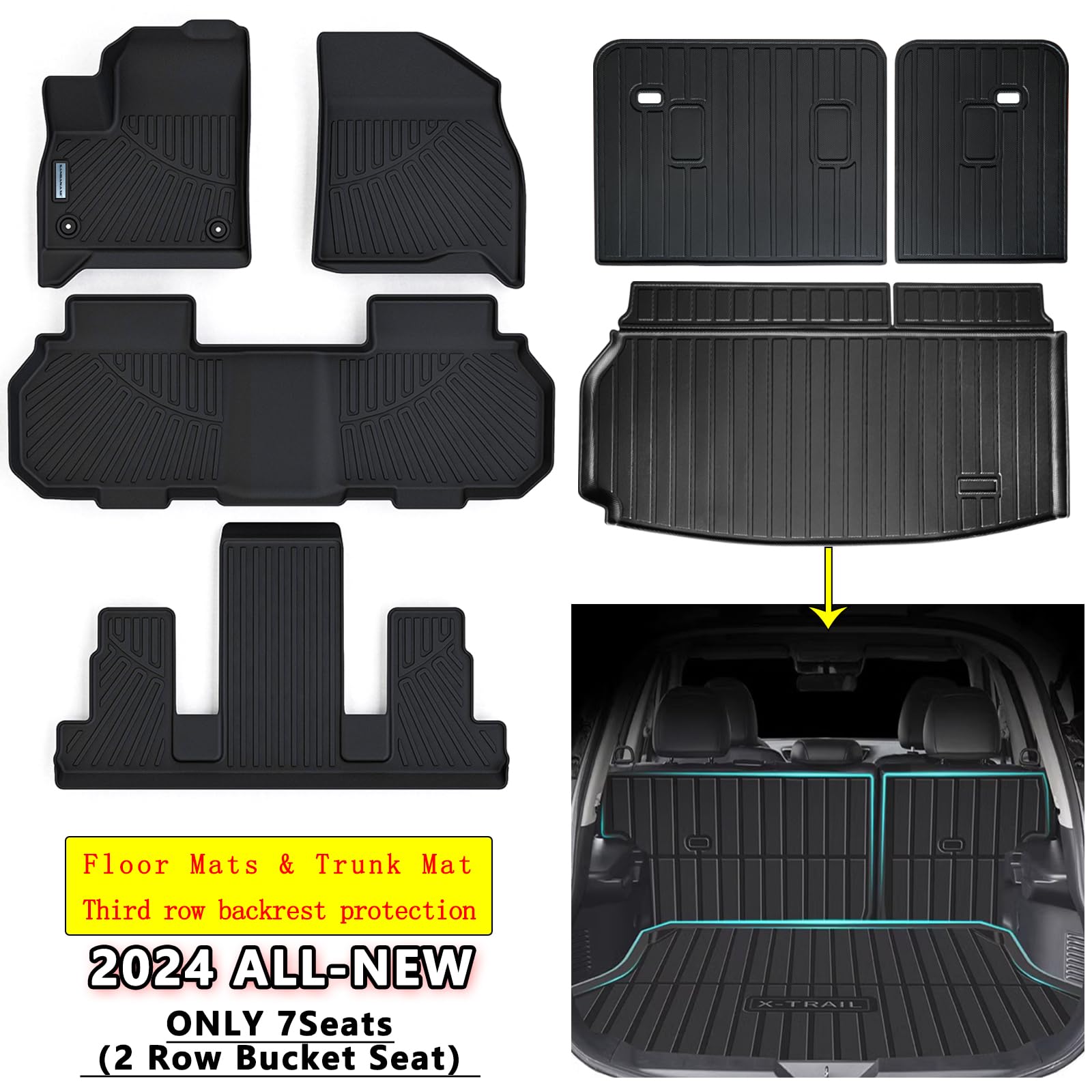 SANBAN-AXE Floor Mats Trunk Mat For ALL-NEW 2024 2025 Chevy Traverse 7 Seats-2 Row Bucket Seat TPE All — view 2