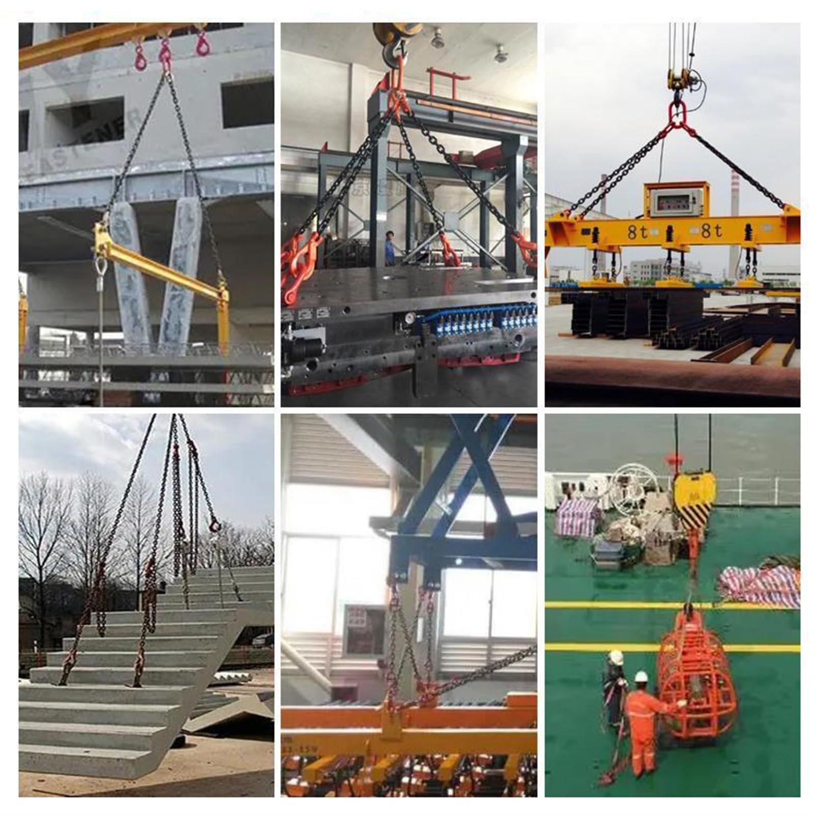 Engine Chain Sling 39in Long, G80 Steel Single Leg Lifting Chains with Hooks 1T/ 2T/ 3T/ 5T/ 8T/ 11T, Commercial Site Construction Chain Lift(1m L - 2 Ton Lifting Capacity)