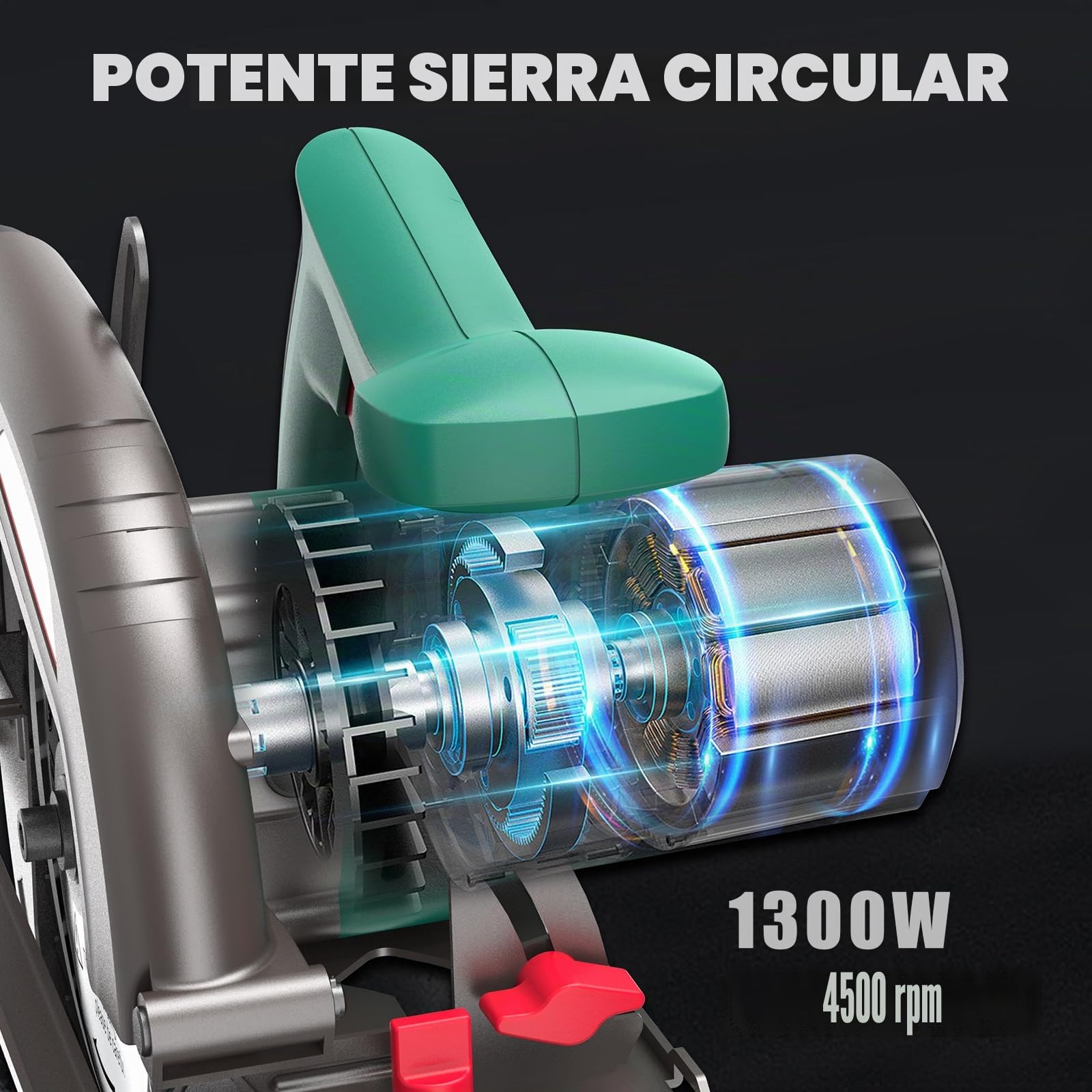 HYCHIKA Sierra Circular 1300W 4500RPM 185mm Mini Sierra Circular, Motor de alta Potencia, Profundidad de corte 65mm (90º), 45mm (45º), Extracción de Polvo, 2M Cable, para Corte de Madera/Plástico