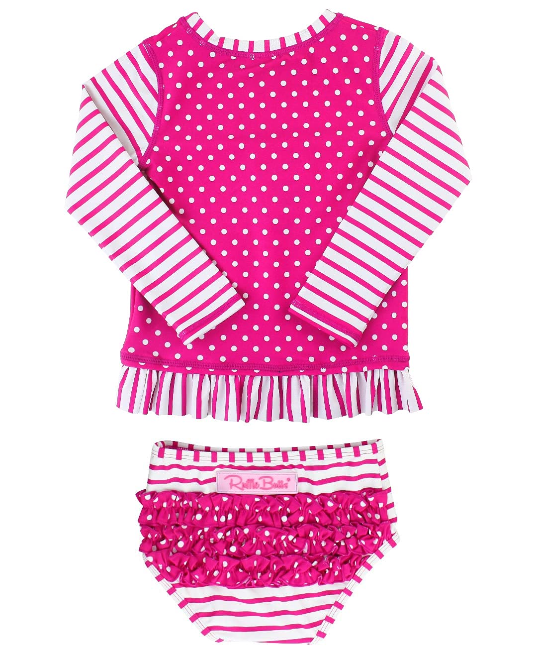 RuffleButts Baby/Toddler Girls Rash Guard 2Piece Long Sleeve Swimsuit Set