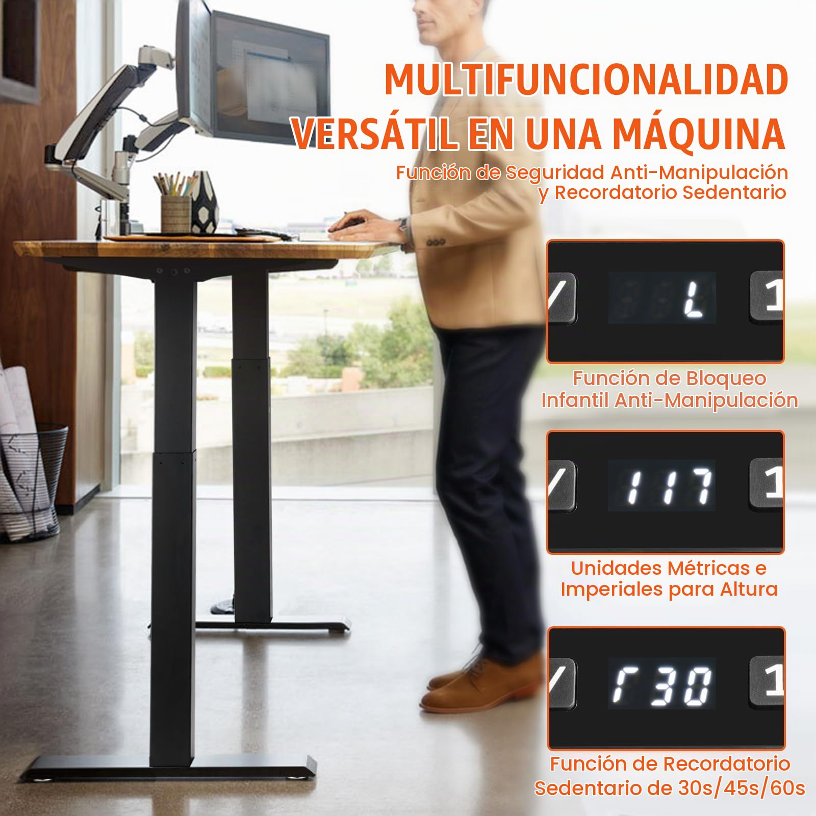 VEVOR Marco de Escritorio de Pie Altura Ajustable 70-117 cm Patas Eléctricas para Escritorio Longitud de 95-158 cm Base Ergonómica para Estación de Trabajo para Hogar, Oficina, Solo Marco, Negro