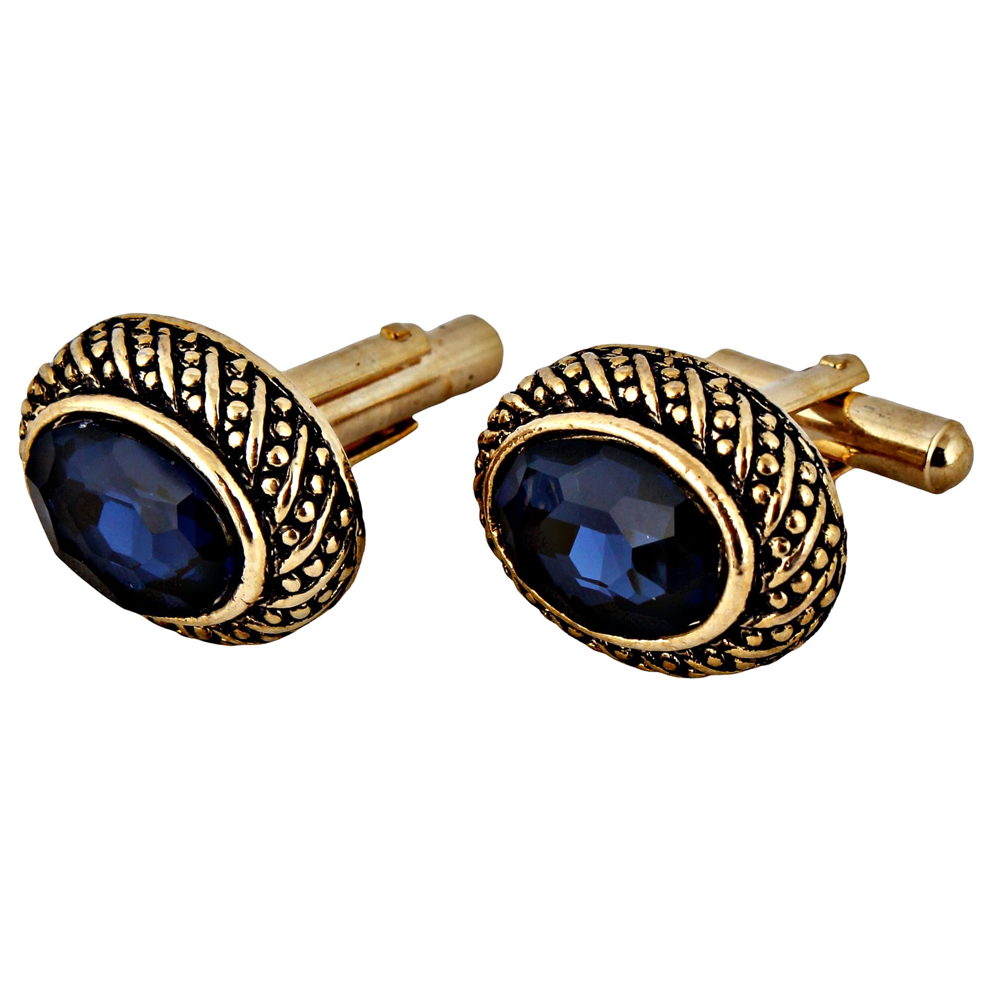 Unique Men Jewelry Blue Color Gold Plated Sleeve Button Formal Cuff Button Wedding Shirt Button, Suit, Blazer Cufflinks Pair Gift Set For Men (248-M4C4-A5812-PARENT)-image-9