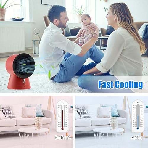 Miniatura 9 de GOFLAME Mini ventilador eléctrico de refrigeración con calentador de espacio, calentador de espacio 2 en 1 con termostato ajustable, calentador de