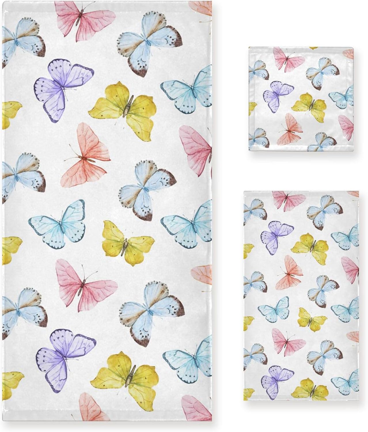 CaTaKu Towels Set 3-Piece Colorful Butterfly Towel Bathroom Sets Soft Multifunction for Home Kitchen Hotel Gym Swim Spa