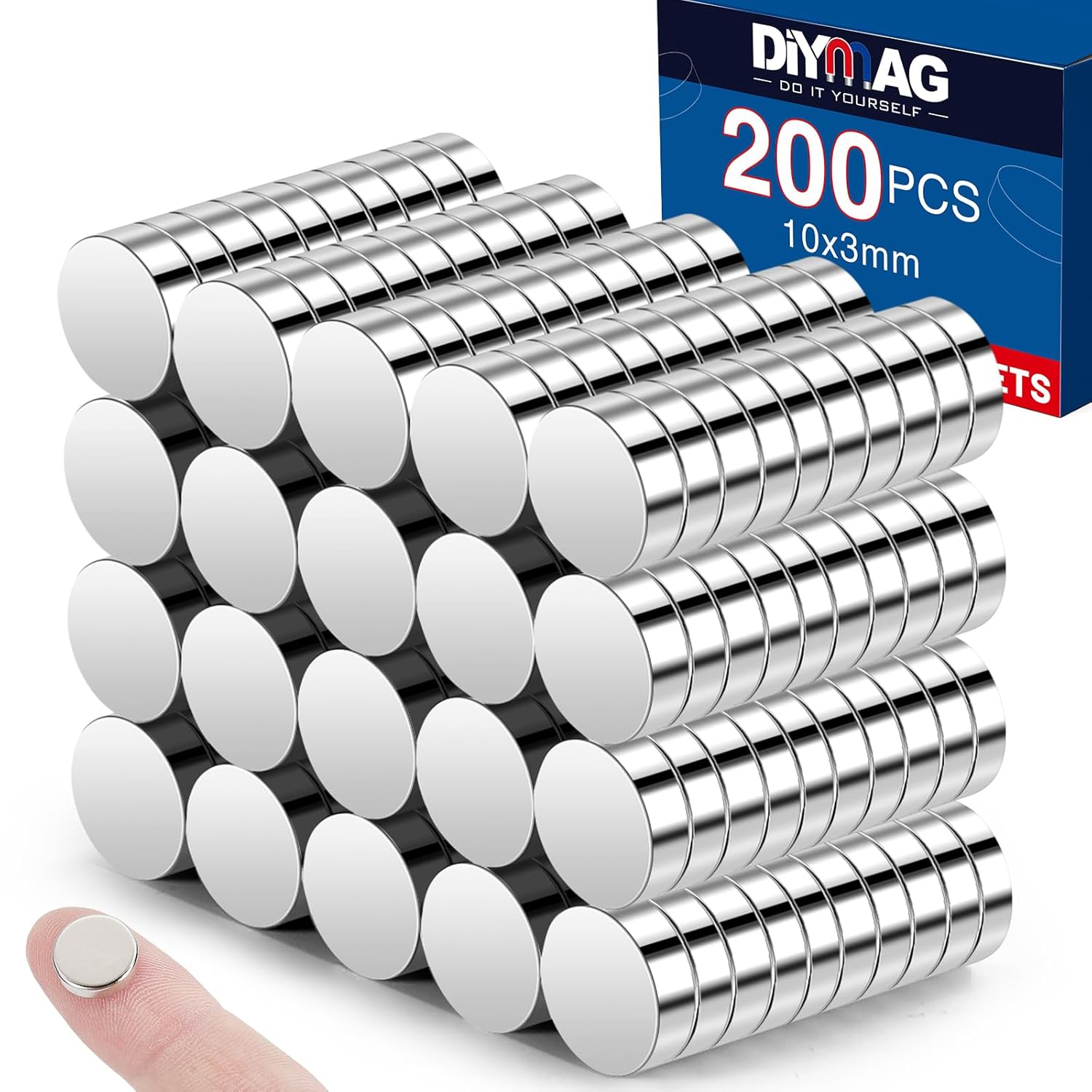 DIYMAG Small Stronge Rare Earth Magnets, 200 Pack, 10x3mm - Neodymium Magnets for Refrigerator, DIY, Crafts, Kitchen & Office