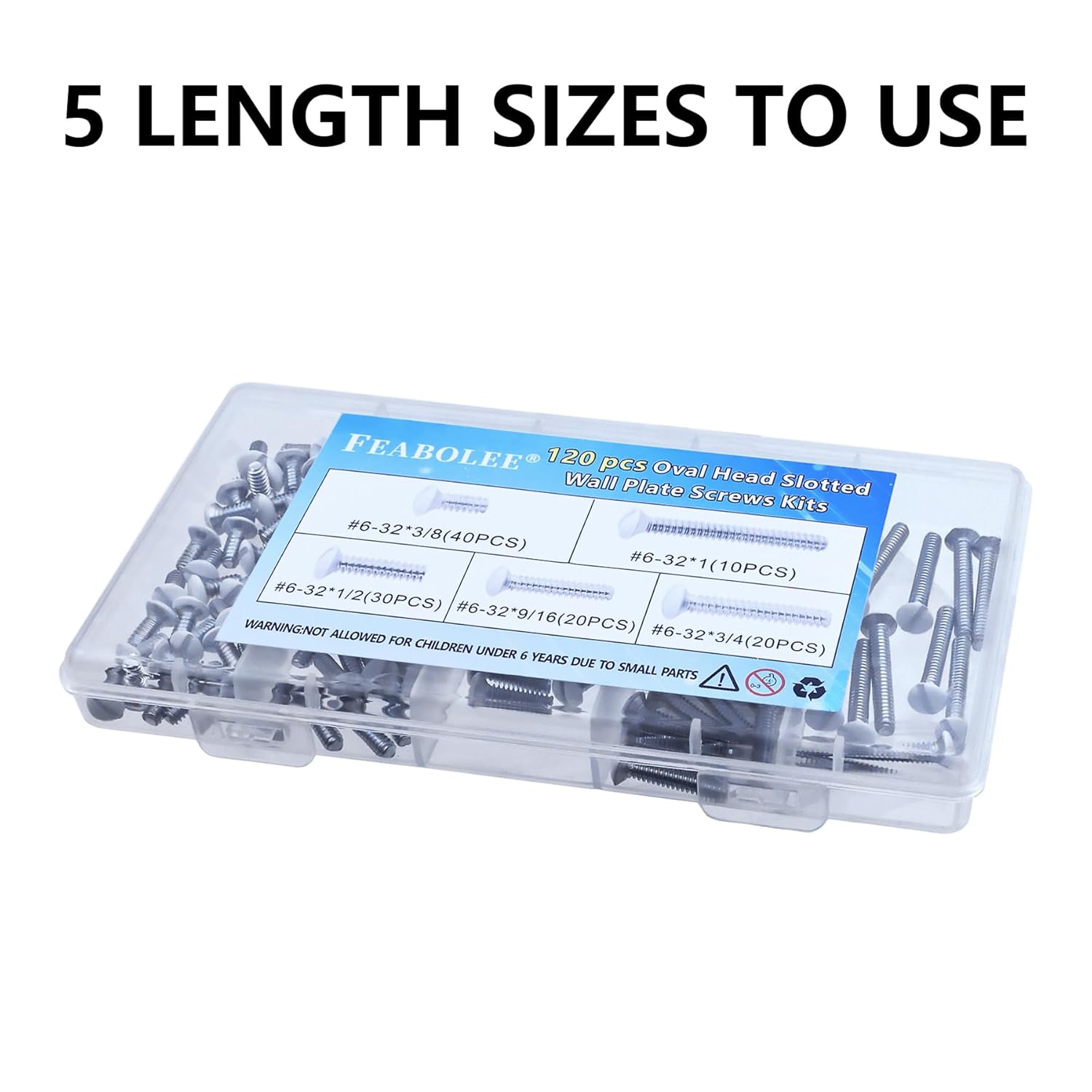 120 PCS White Wall Plate Screws,#6-32 White Outlet Screws Thread Light Electrical Cover Panel Switch Plate Screws (5 Lengths: 3/8", 1/2", 9/16", 3/4", 1") for Electrical Outlets, Light Switch Plates