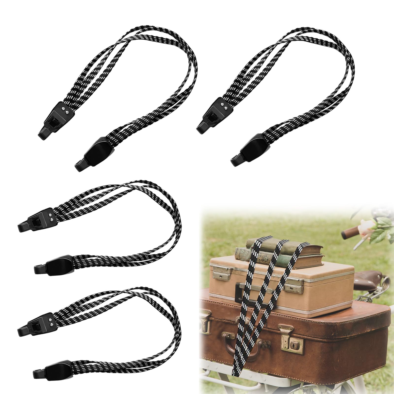 4 Corde Elastiche Con Moschettone - 30 Cm | Gomma Spessa 8mm | Per Teloni, Bagagli, Biciclette - Foto 5