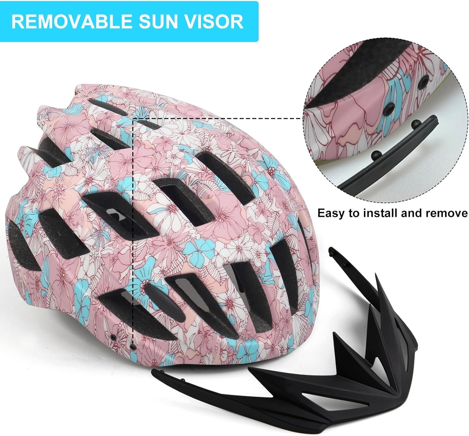 Adult Bike Helmets, Adjustable Mens Womens Bicycle Helmet, Lightweight Road Mountain Cycling Safety Sports Helmets with Detachable Visor - Image 7
