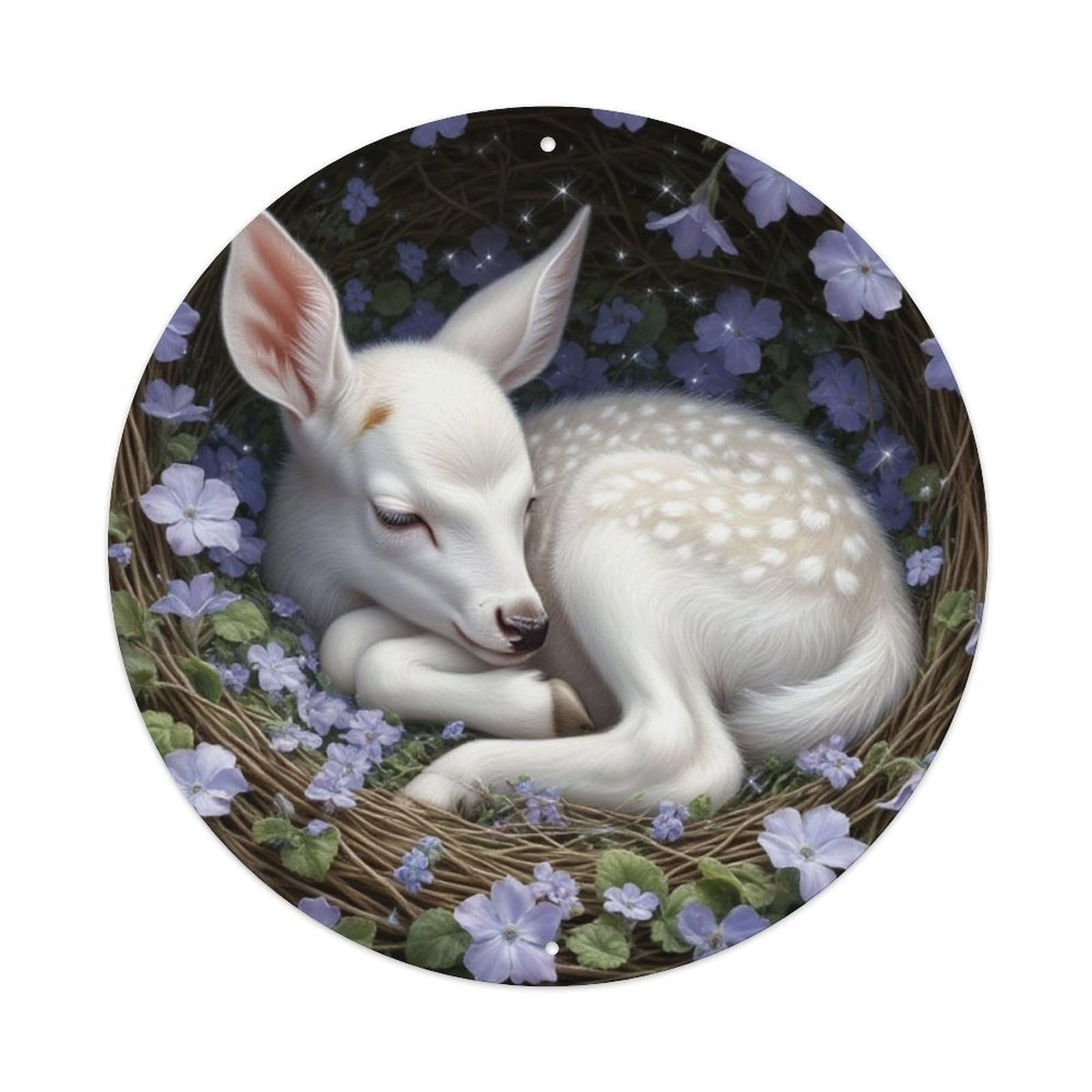 Animal Dreamy Sleeping Baby Deer Wildflower Nature Whimsical Fairy Tale Vintage Metal Tin Sign Plaque Wall Decor for Cafe, Club Bar, Office, Garden Metal Poster 8x8Inch