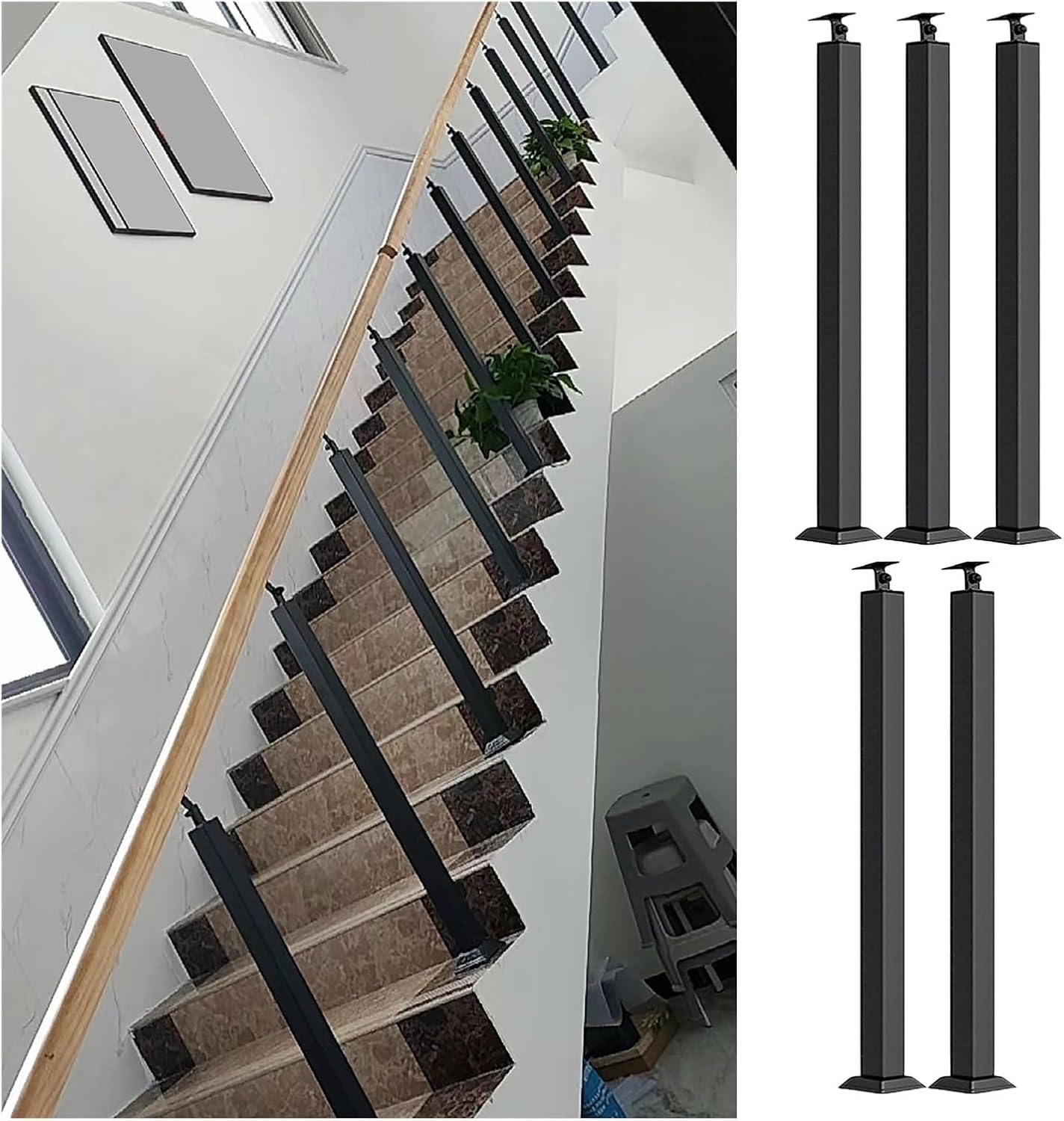 29 31 33 35 39 41 43 inch Tall Black Metal Spindles Railing for Stairs ...