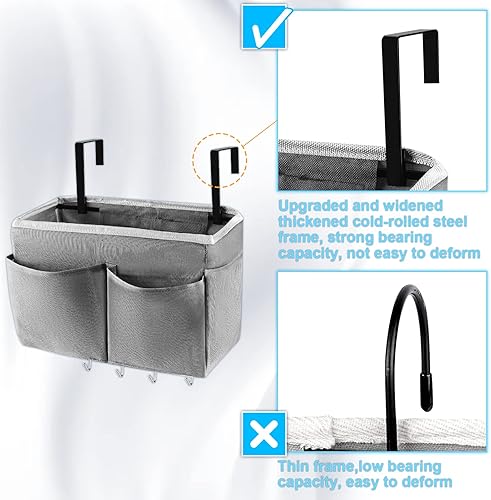 Miniatura 4 de Organizador de almacenamiento de mesita de noche, 5 bolsillos con 4 ganchos, bolsa de almacenamiento colgante para cabecerosliteras (gris)