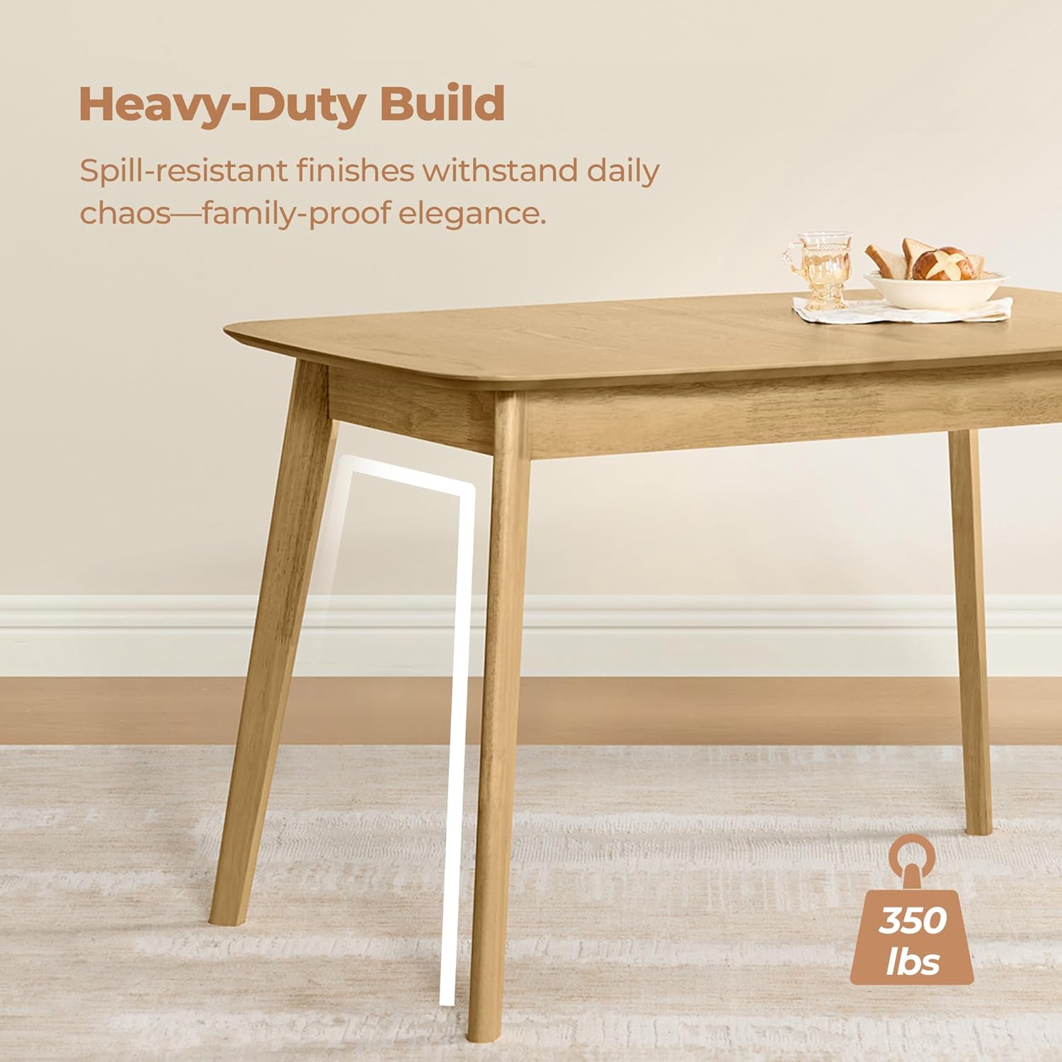 CHITA 47"-59" Extendable Dining Room Table for 4, Modern Wood Dining Table for Small Spaces, Kitchen, Space Saving Hidden Leaves, Solid Rubberwood Frame, Oak Venner Oak 4 Seater