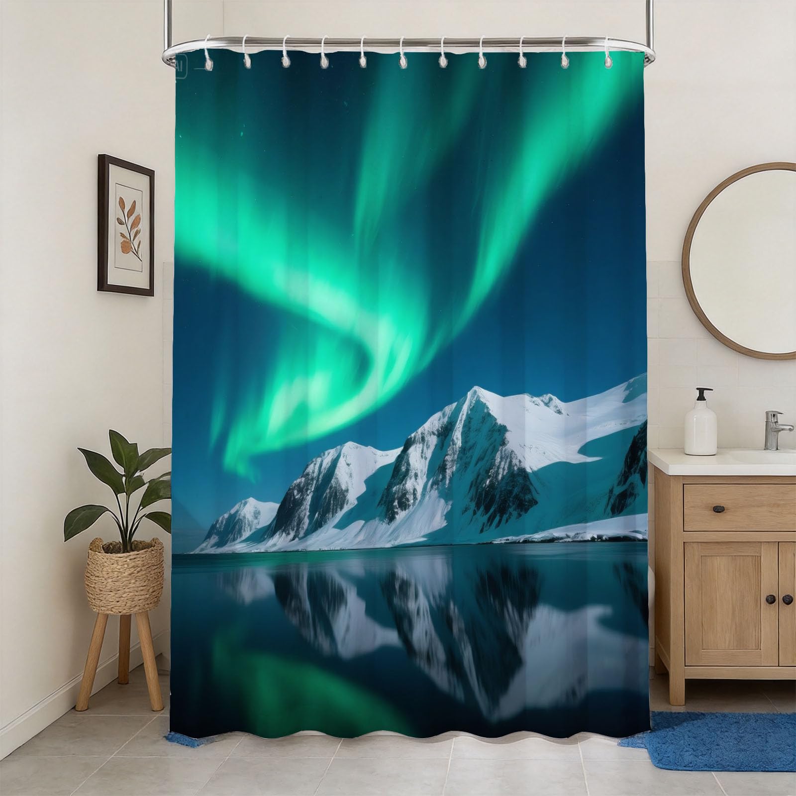 Hongduo 3D Aurora Landscape Shower Curtain for Stalls Bathtubs Polar Night View Bathroom Decor Shower Curtain Set Polyester Fabric Waterproof 120x180cm/48X71 Inch with Hooks