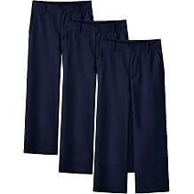 Resinta 3 Pack Girls Uniform Pants, Wide Leg Straight Fit School Uniform Pants for Girls with Zipper Fly & Pockets, 5-15Y