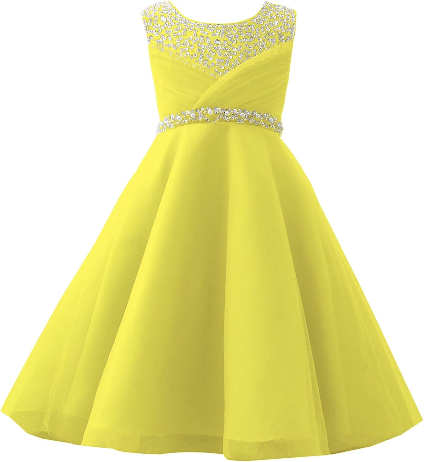 Castle Fairy Girls' First Communion Organza Sequin Pearls Flower Girl Dress with Train