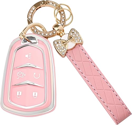 Funda para llavero Cadillac – Funda de llave de TPU suave con protección y llavero brillante compatible con Escalade CTS SRX XT5 ATS CT6 funda de