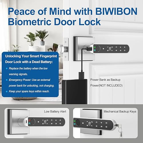 Miniatura 6 de Cerradura de puerta de huellas dactilares, perilla de puerta 5 en 1 con aplicación inteligente, huella dactilar, tarjetas ICcontraseñallaves de