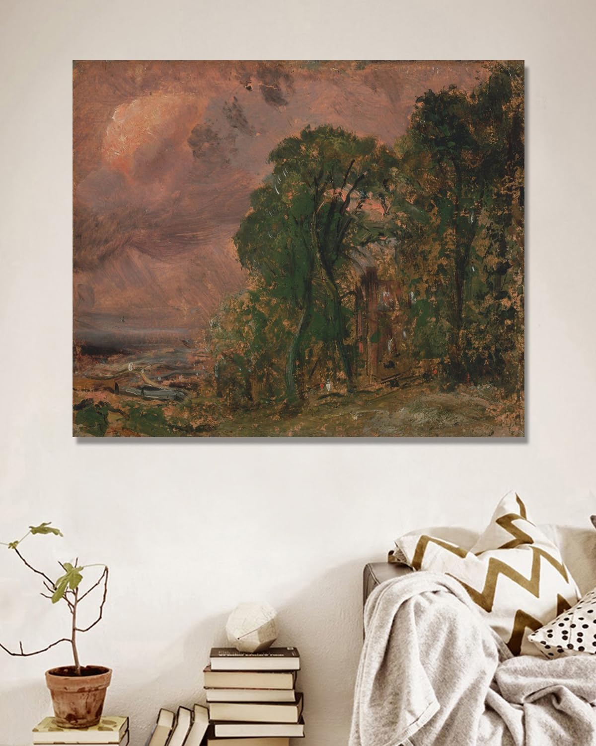 John Constable Sztuka ścienna, (Sceneria w burzy), plakat słynnych obrazów, romantyzm retro obraz wydruki dekoracja ścienna. 30 x 36 cm - 11,8 x 14,2 cala tylko płótno