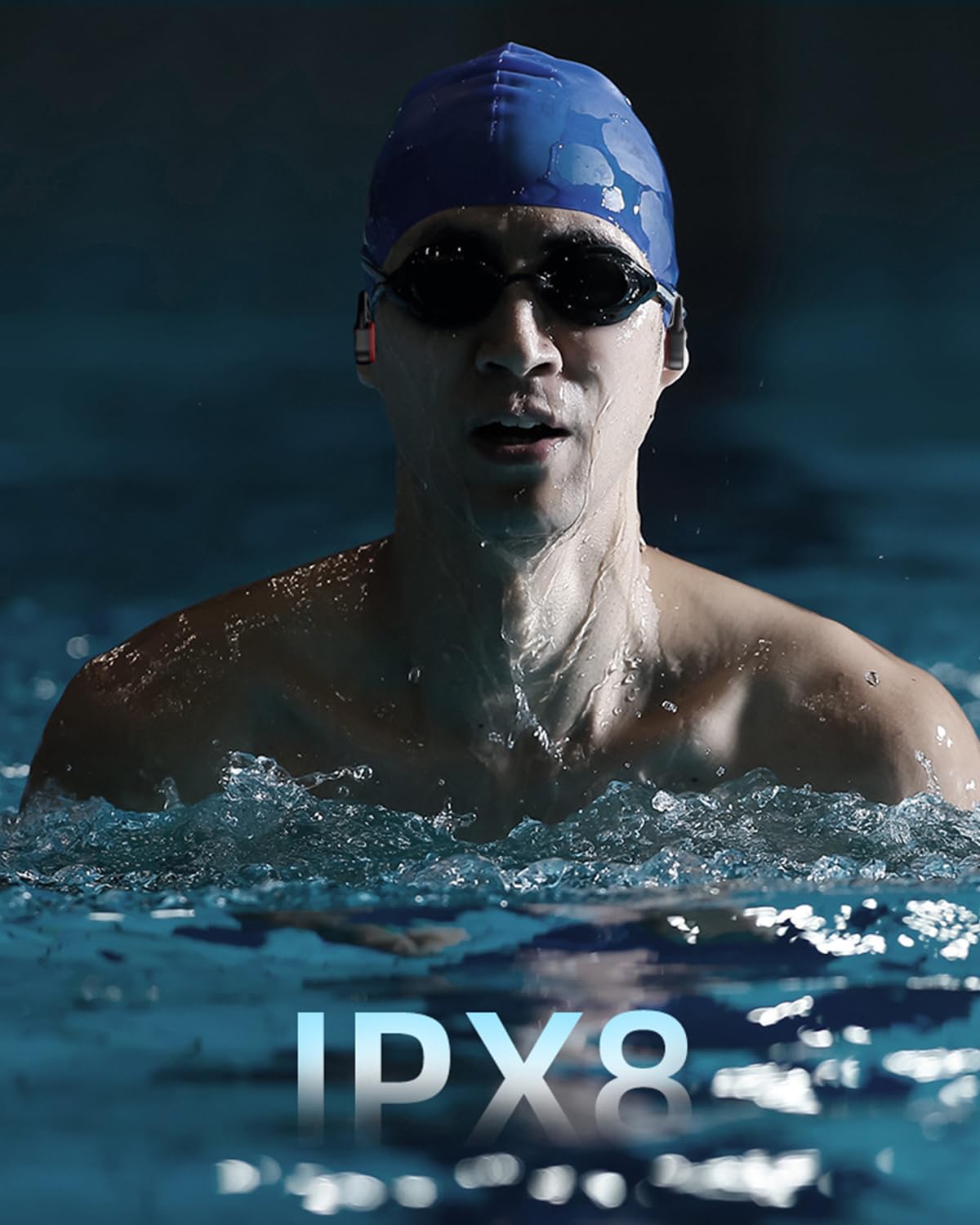 Casque de natation étanche IPX8 avec mémoire de 32 Go, Bluetooth 5.3 à oreilles ouvertes avec microphone sans fil pour la course à pied, natation, cyclisme, entraînement (orange + noir)