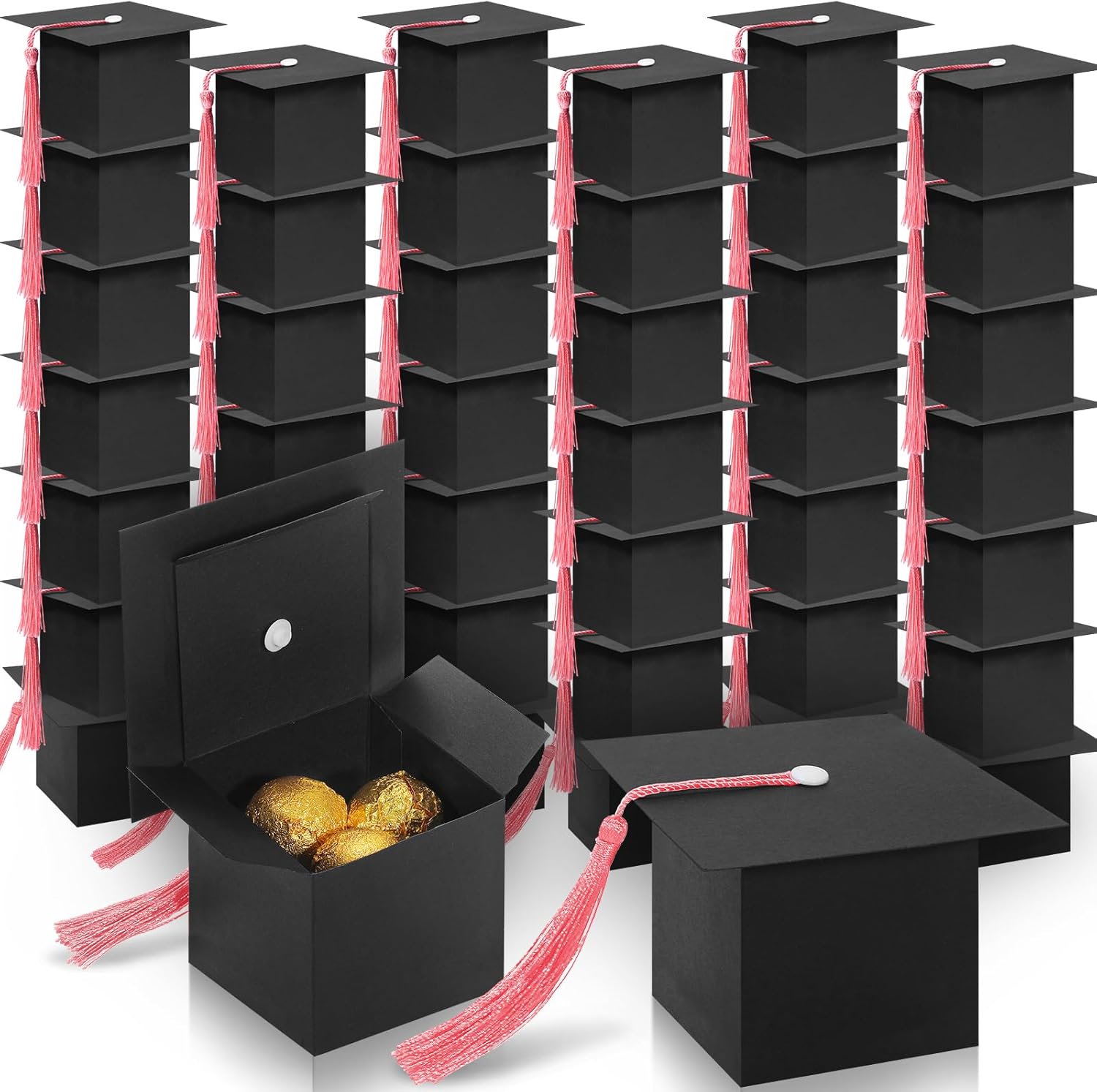 COTOPHER 100 Pcs Graduation Candy Boxes, Class of 2026 Graduation Cap Gift Boxes with Gold Tassel, DIY Graduate Decoration Box for Ceremony Party Small Treat Chocolate Box