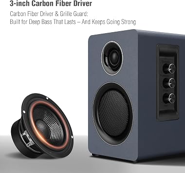 Bluetooth Bookshelf Speakers, 60W, USB-C, AUX/RCA, Gray, 3.0 inches