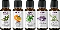 NOW Foods Essential Oils 5-Pack Sampler: Tea Tree, Orange, Eucalyptus, Lavender, Peppermint - 1 oz Each for Aromatherapy Bliss