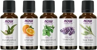 NOW Foods Essential Oils 5-Pack Sampler: Tea Tree, Orange, Eucalyptus, Lavender, Peppermint - 1 oz Each for Aromatherapy Bliss