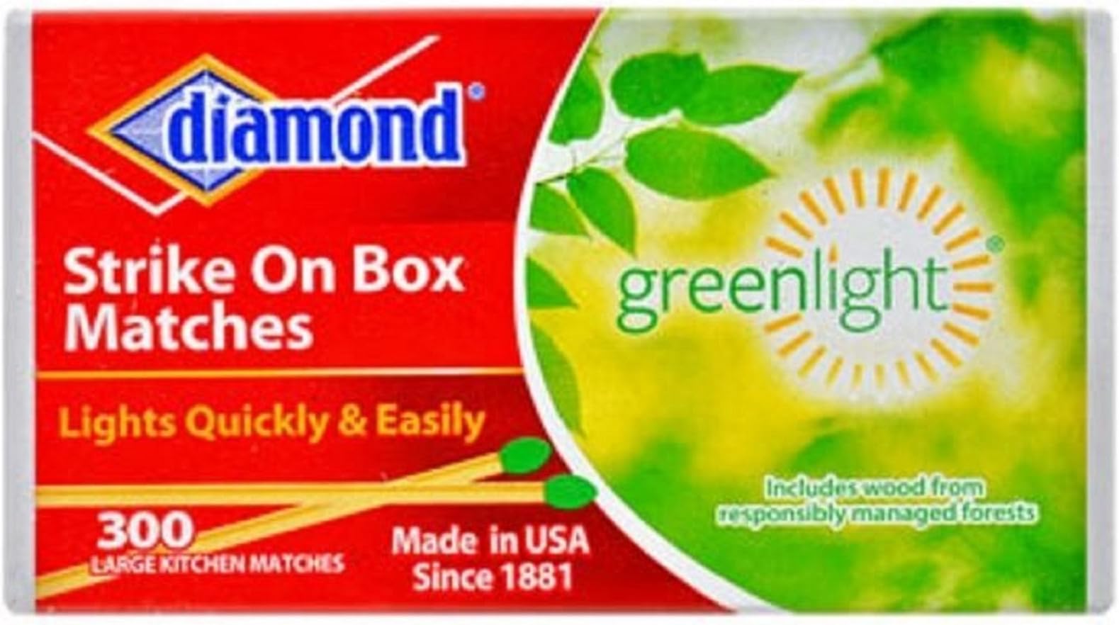 Diamond Greenlight Strike on Box Matches, 300 Count
