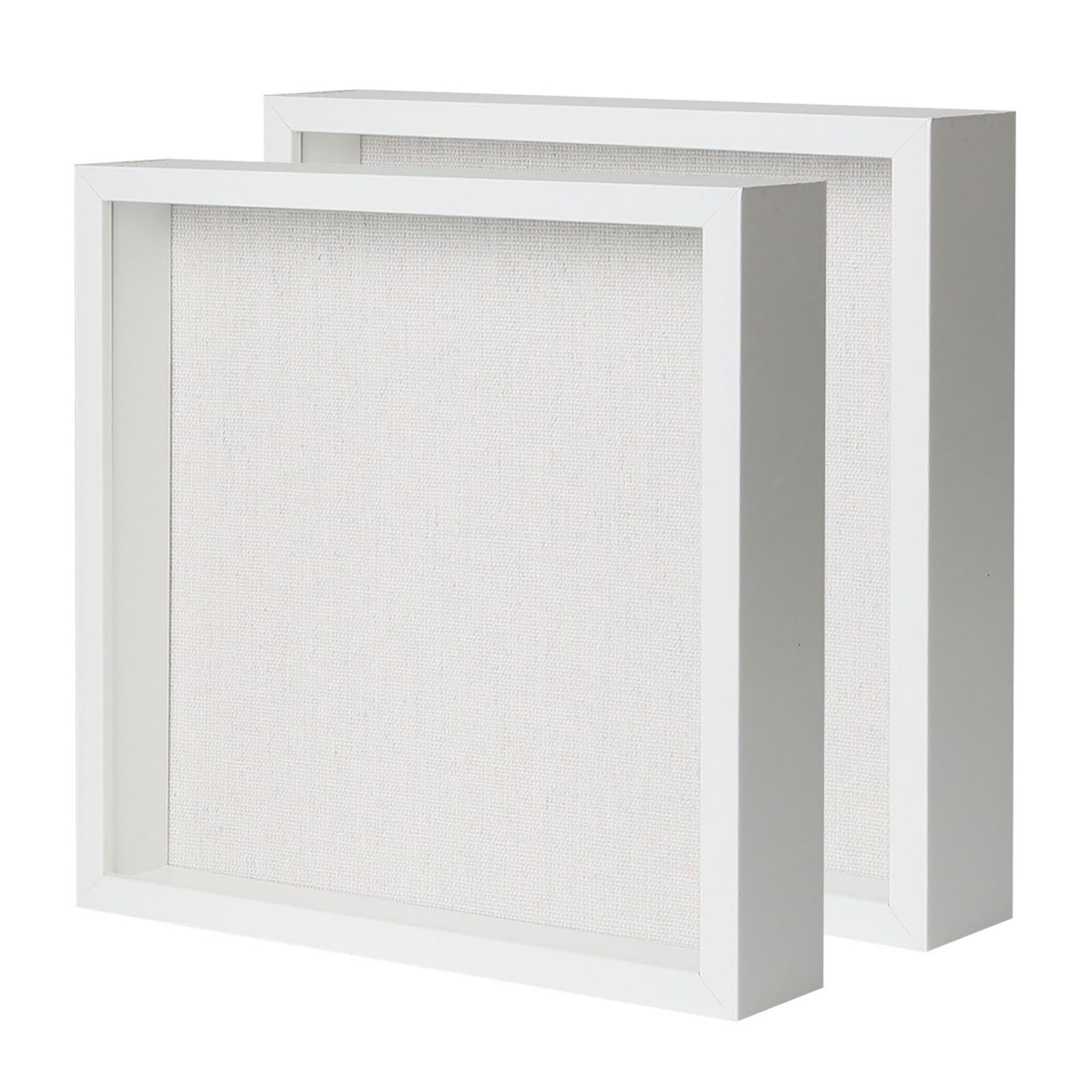 Muzilife Shadow Box Picture Frame with Linen Board Deep Wood Glass Display Case Ready to Hang Memory Box Baby Sports Memorabilia, Pins, Awards, Medals, Wedding, Tickets and Photos, White, 2pcs 12X12