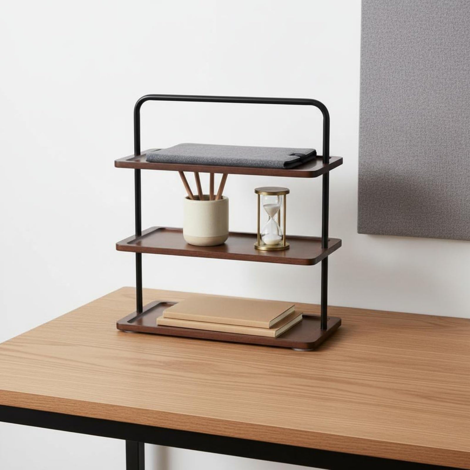 kowaku Scaffale Multistrato da Tavolo Ripiano Organizer Espositore Mensola in Legno con Struttura in Metallo Resistente E Protezione Superficie per Organizzazione Quotidiana Adatto per Scrivania
