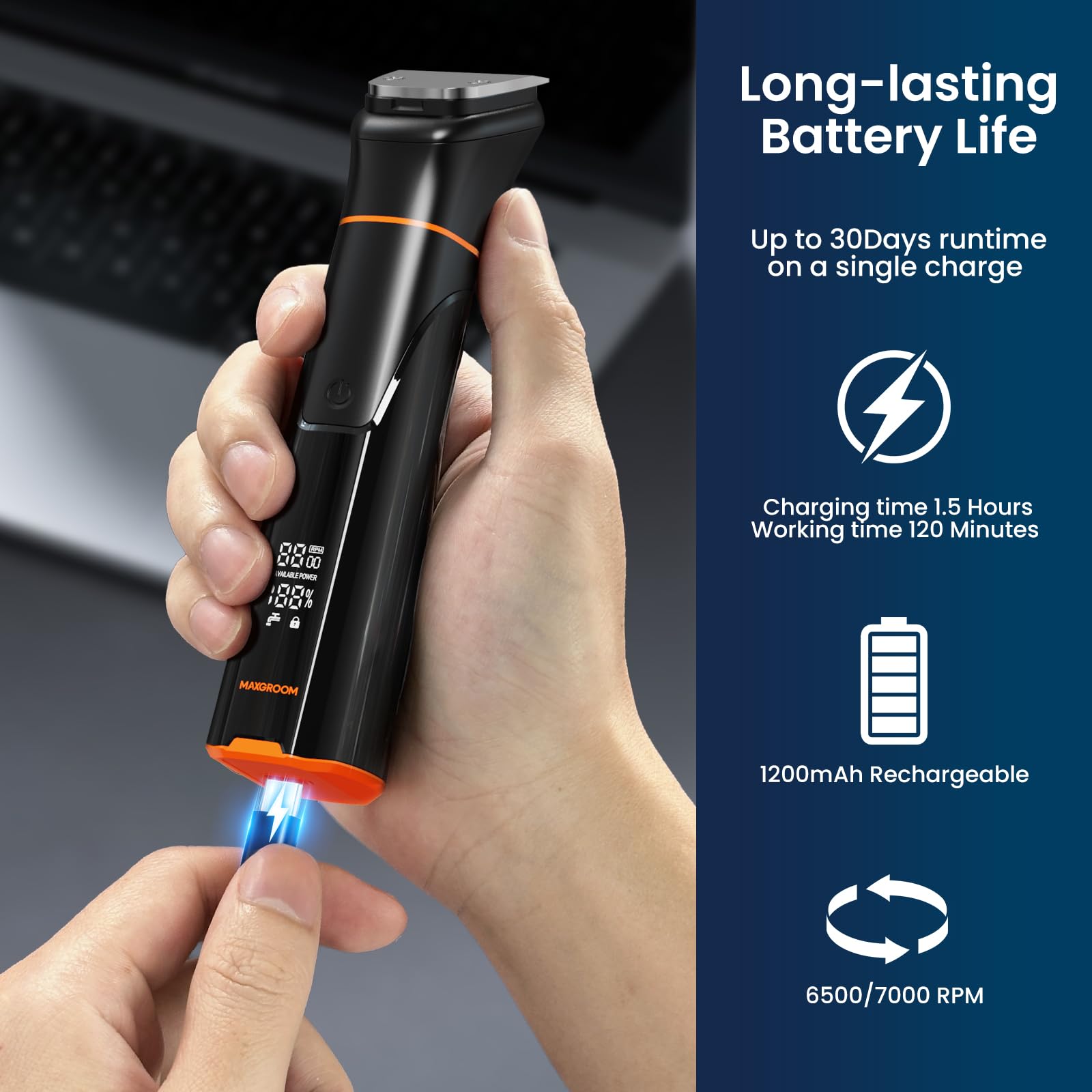 MAXGROOM Regolabarba elettrico da uomo, kit tutto in uno impermeabile con rasoio per peli del naso e rasoio senza fili regolabile a 2 velocità per baffi e peli del viso