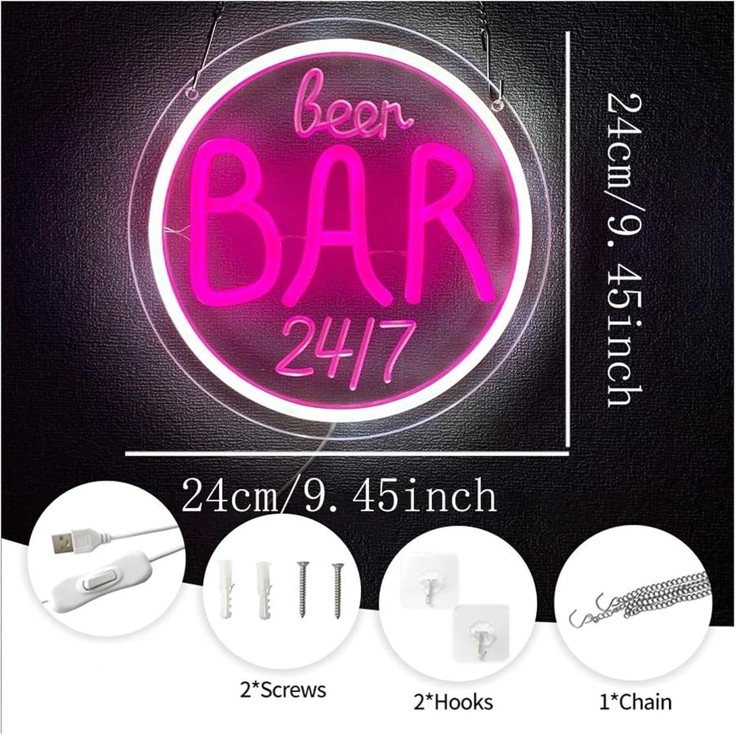 Luci al neon Insegna al neon per birreria, variabile per la decorazione di casa camera da letto feste pub illuminata 24 cm x