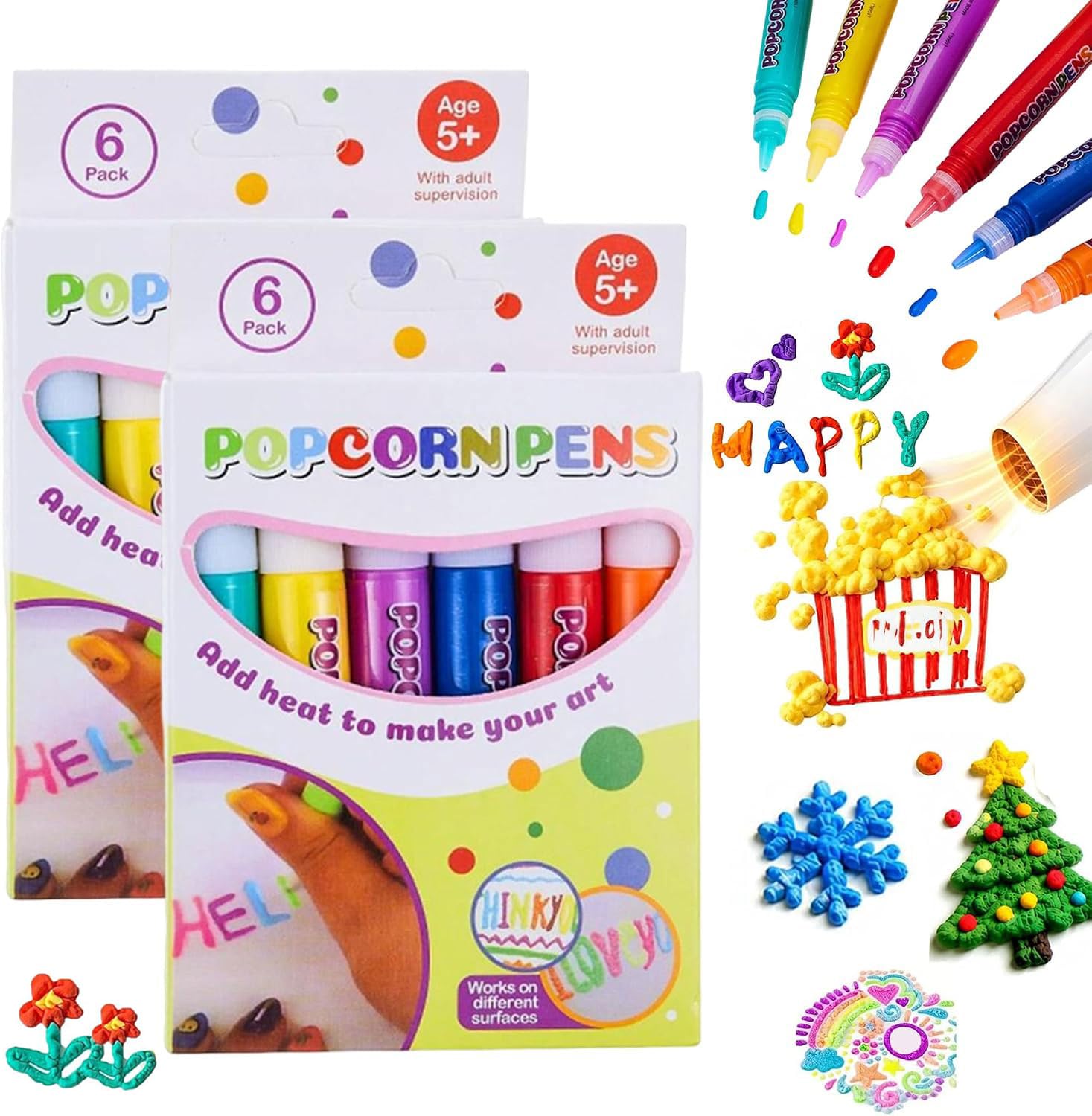 YGYZKJSD 12 Pcs Popcorn Pens, 3D Magic Popcorn Pens for Kids, DIY Bubble Popcorn Markers Drawing Pens, Magic Colourful Puffy Pens Greeting Birthday, Puffy Embellish Decorate Graffiti Stationery