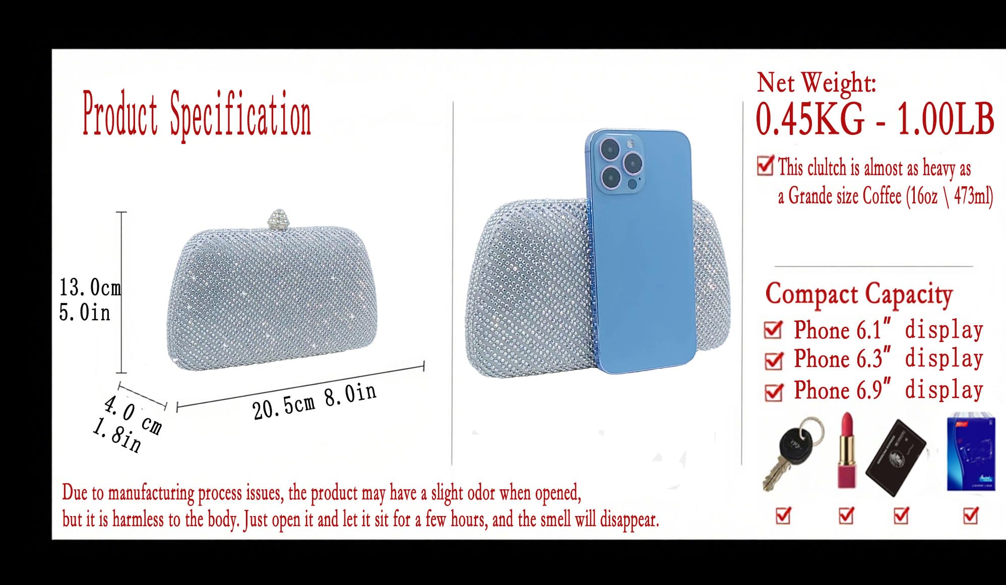 Boutique De FGG Mini pochette con strass per donne formali, borse da sera eleganti da sposa e pochette, pochette in cristallo