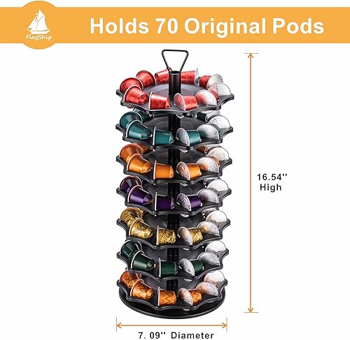 Miniatura 2 de FlagShip Soporte original para cápsulas Nespresso, carrusel de cápsulas Nespresso de 7 niveles (capacidad de 70 cápsulas)