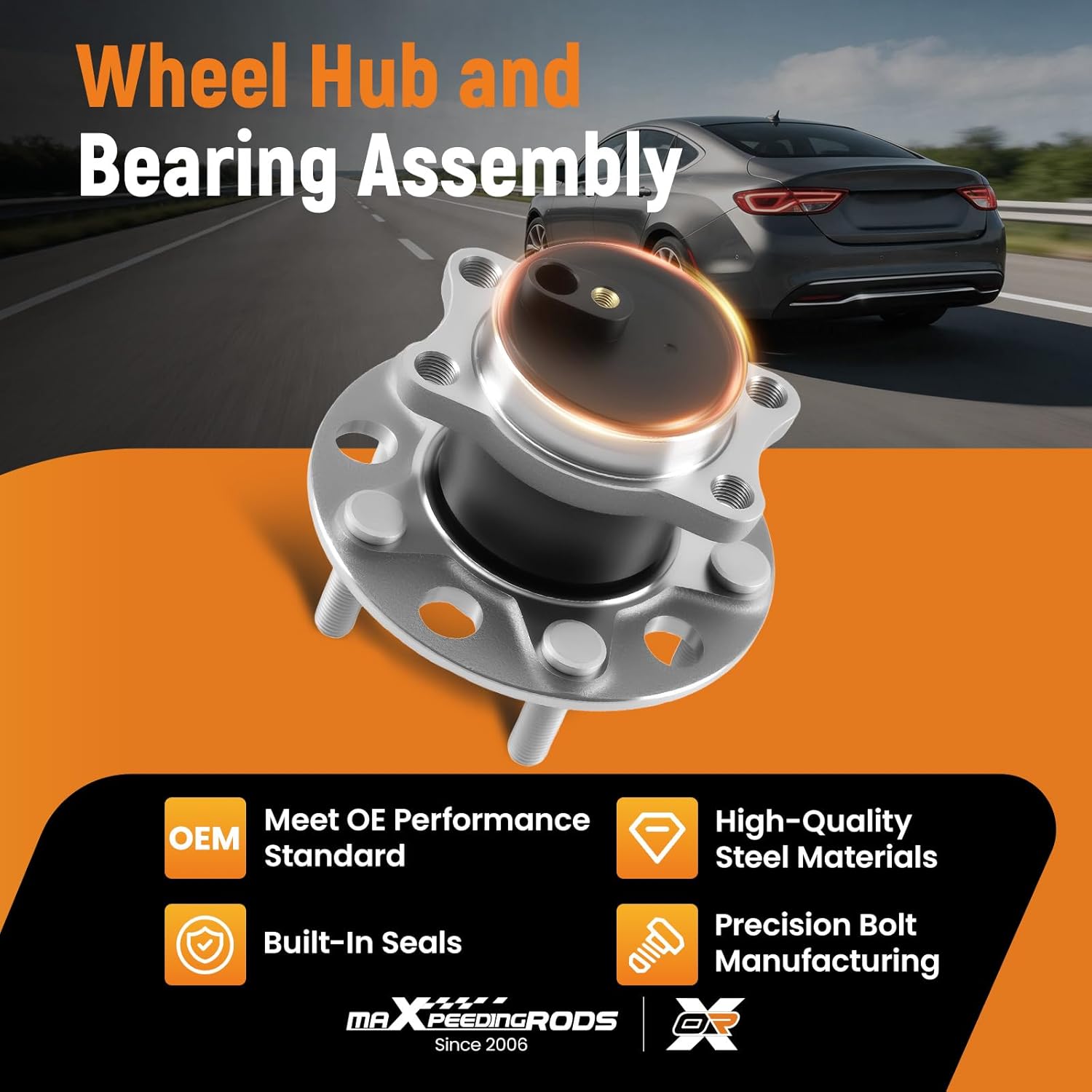 maXpeedingrods 2PCS 512332 Rear Wheel Hub and Bearing Assembly for Chrysler Sebring 2007-2010, for Dodge Avenger 2008-2014, for Caliber 2007-2012, for Jeep Compass 2007-2016, for Patriot 2007-2017