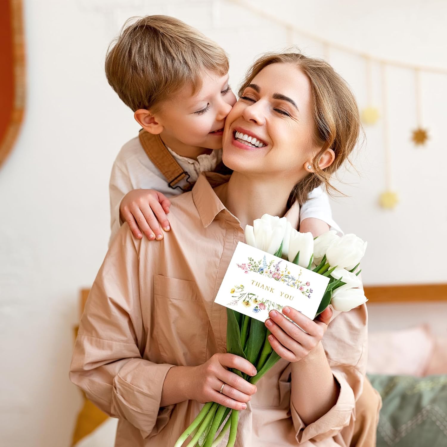 100 Sets Wildflower Thank You Cards with Kraft Envelopes Sticker Watercolor Floral Blank Greeting Cards for Valentines Baby Showers Mother's Day Holiday Birthday Wedding Party Favors